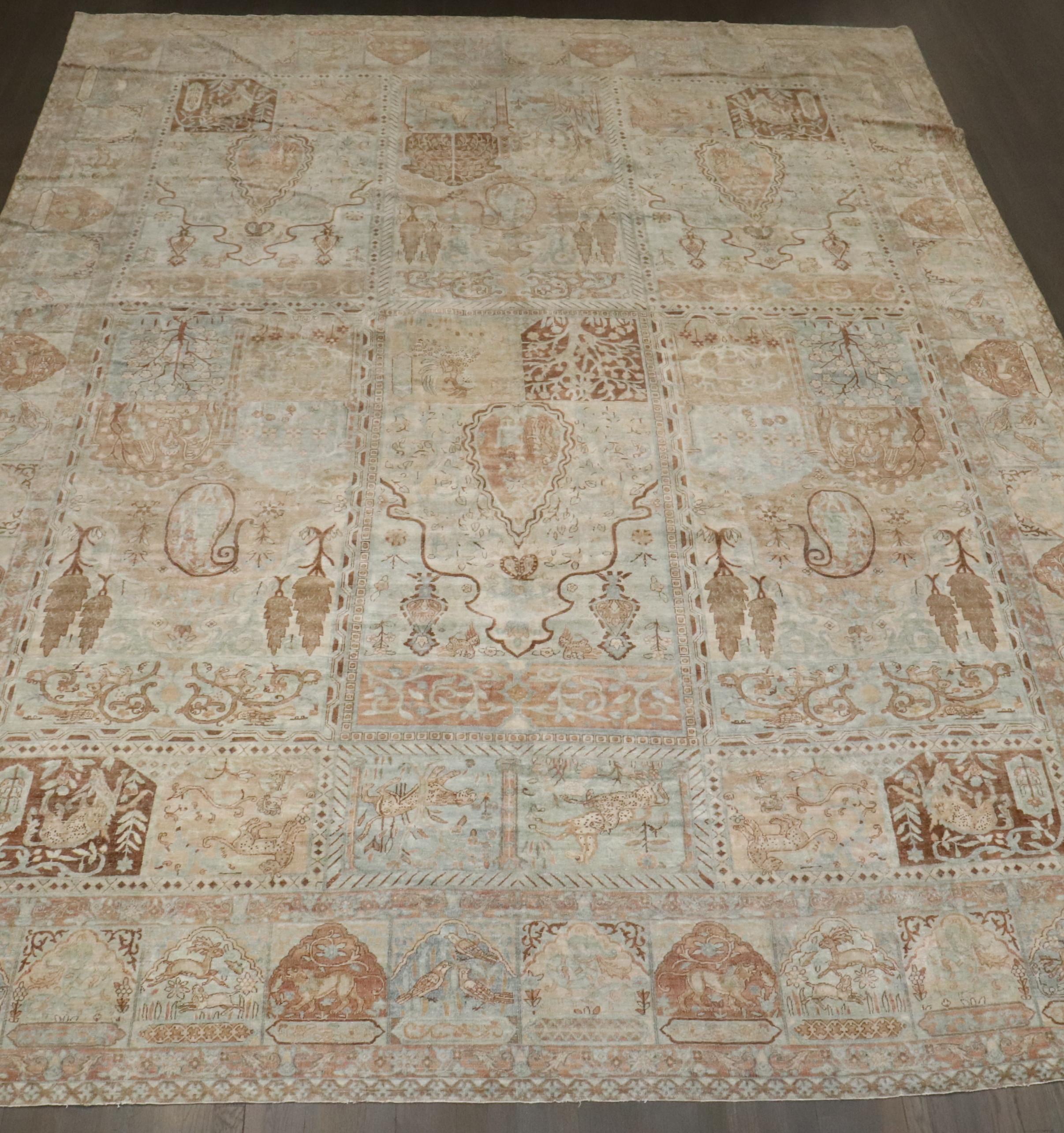 Agra Zabihi Collection Antique Pictorial Indian Garden Animal Rug For Sale