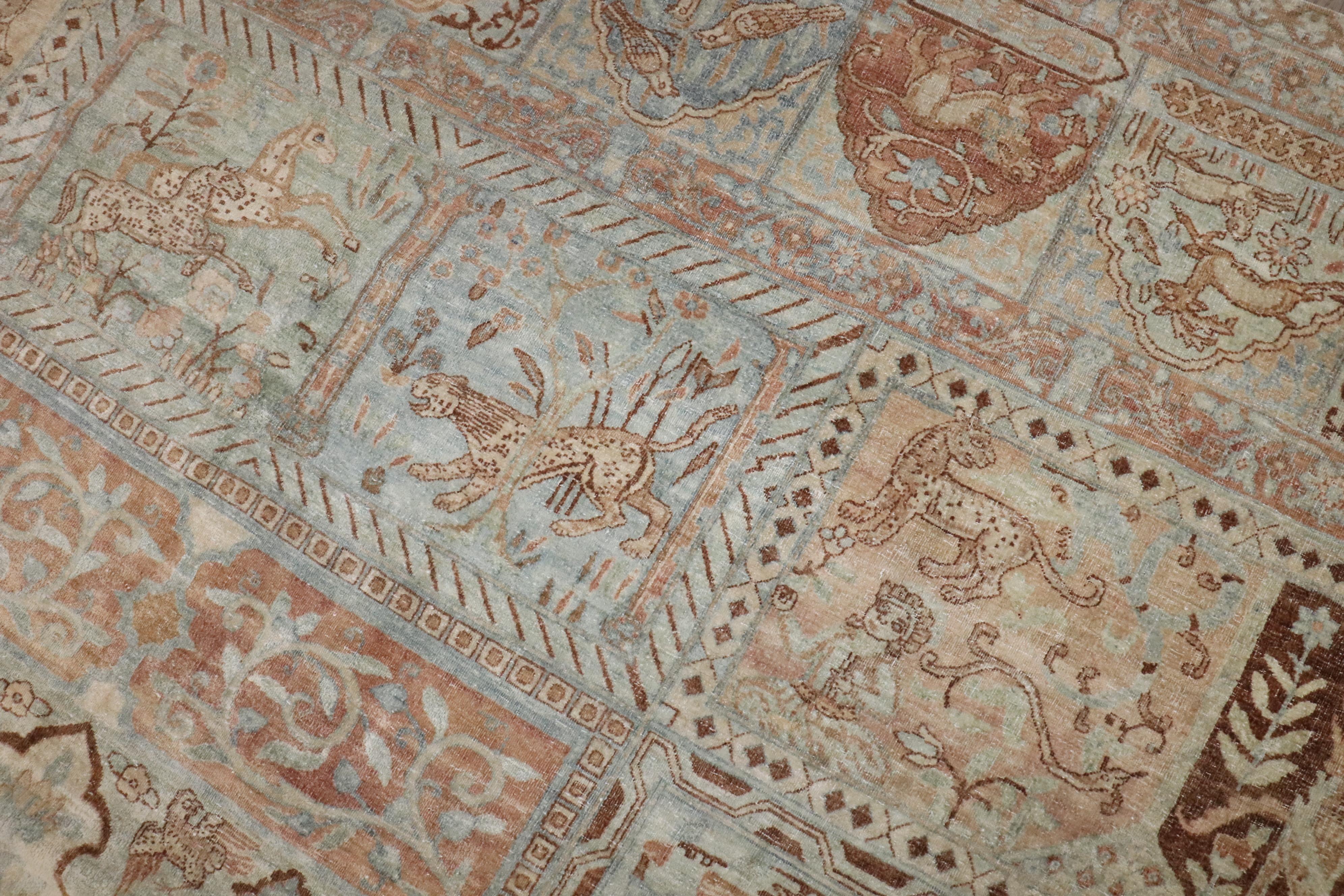 20th Century Zabihi Collection Antique Pictorial Indian Garden Animal Rug For Sale