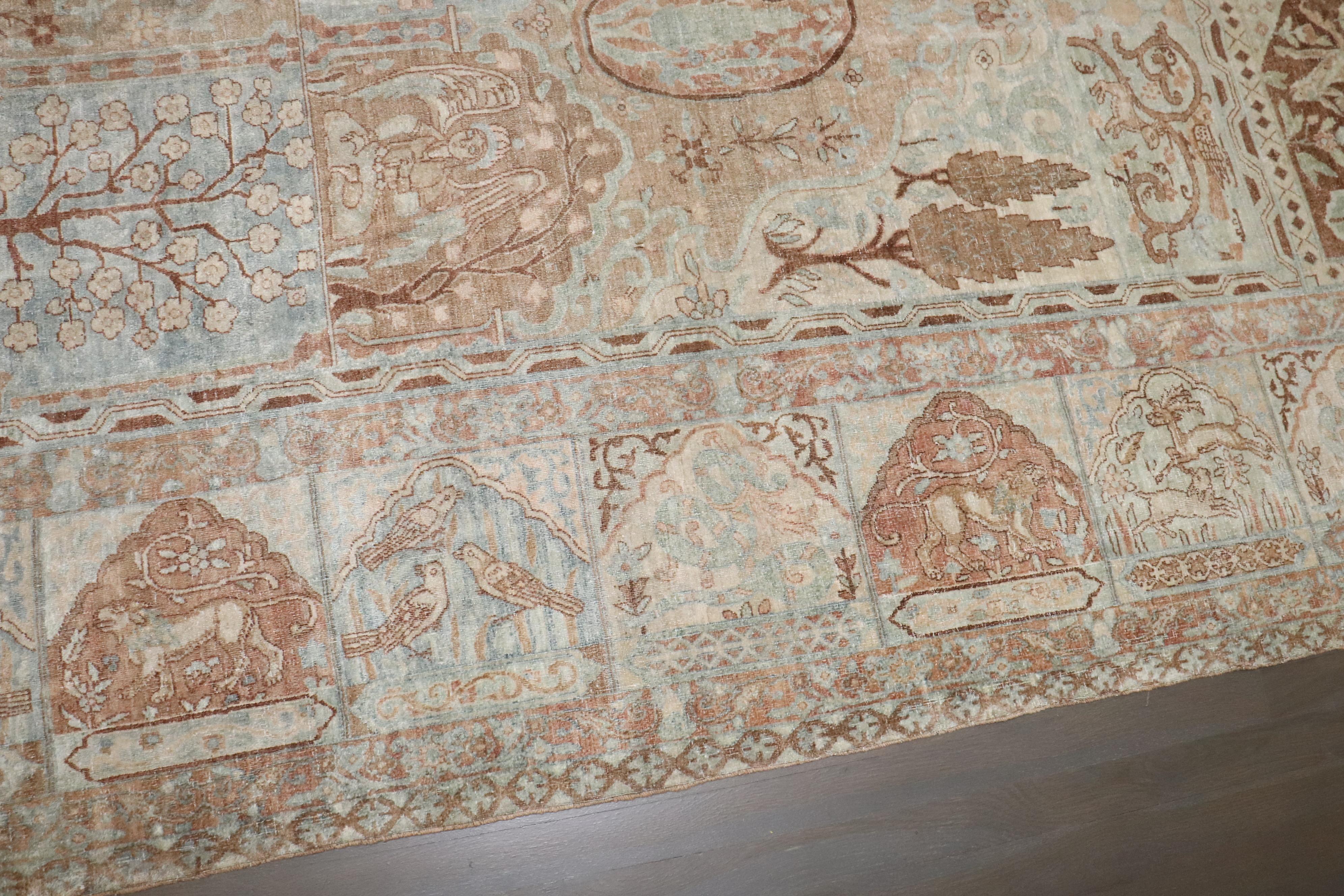 Zabihi Collection Antique Pictorial Indian Garden Animal Rug For Sale 1