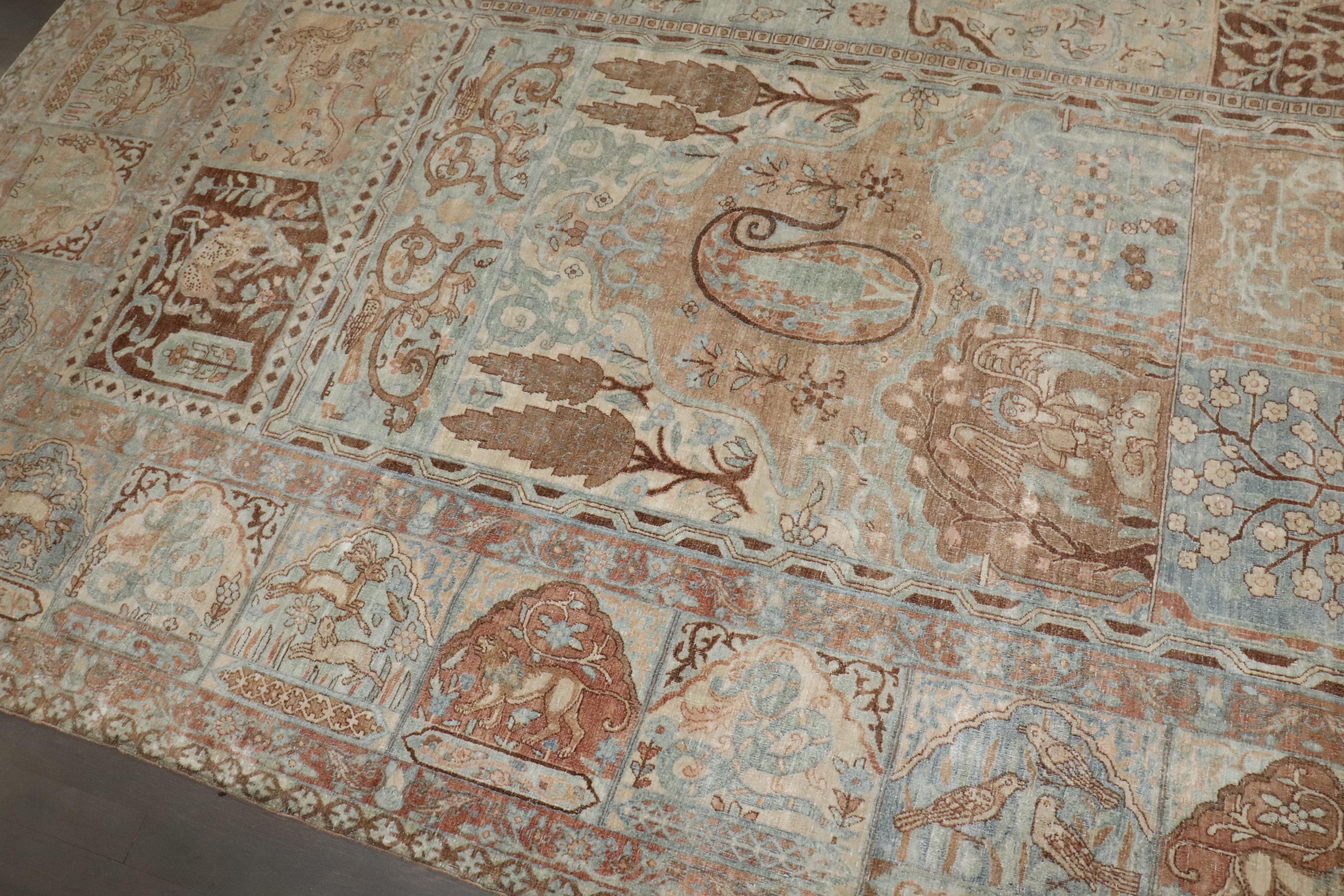Zabihi Collection Antique Pictorial Indian Garden Animal Rug For Sale 2