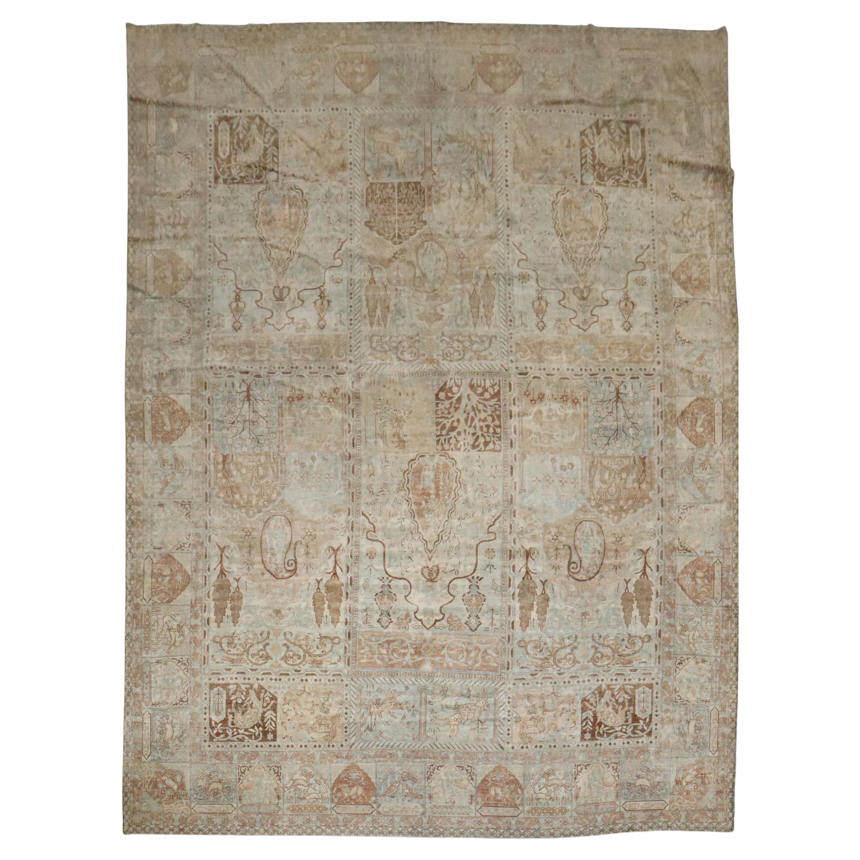 Zabihi Collection Antique Pictorial Indian Garden Animal Rug For Sale