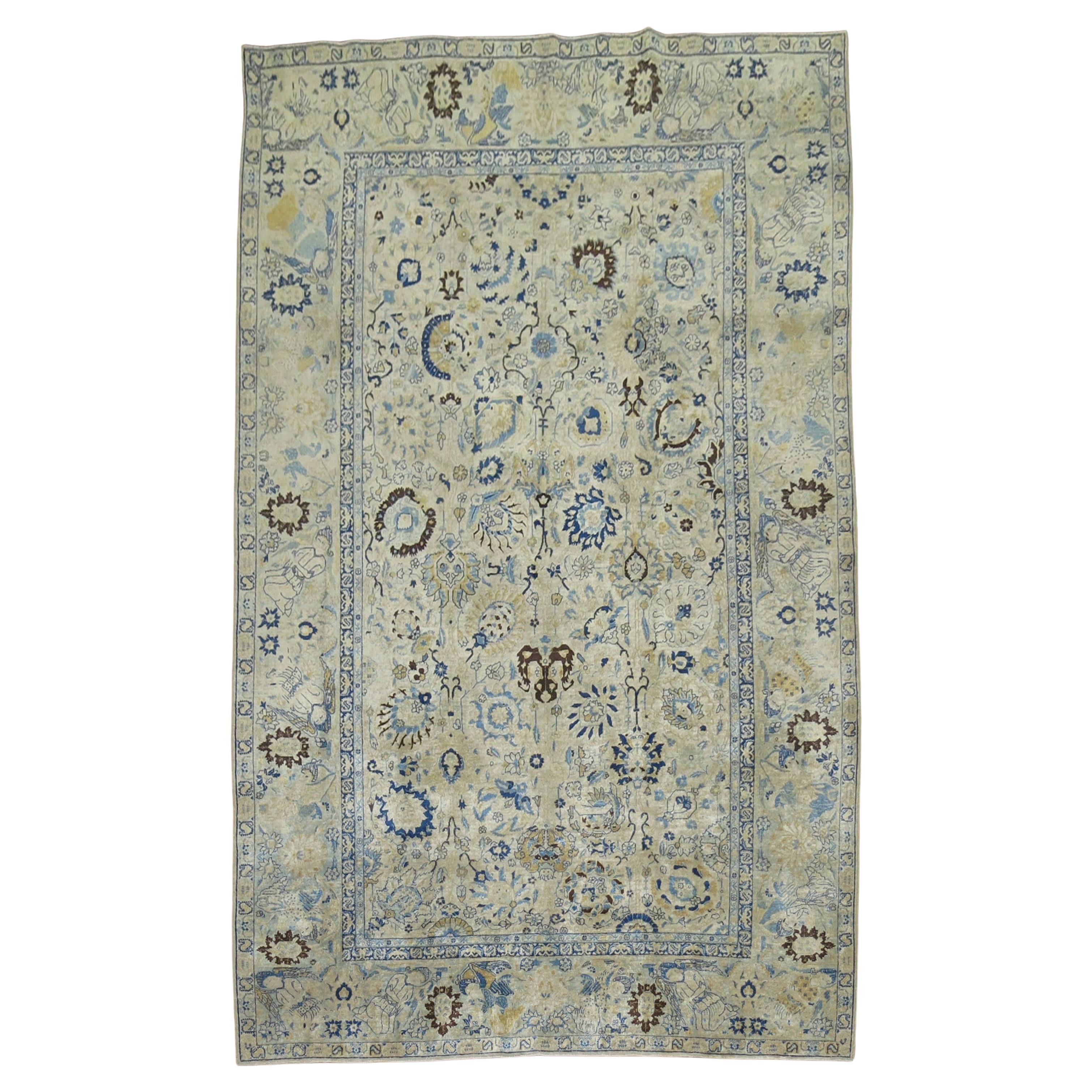 Zabihi Collection Antique Pictorial Tabriz Angel Border Rug