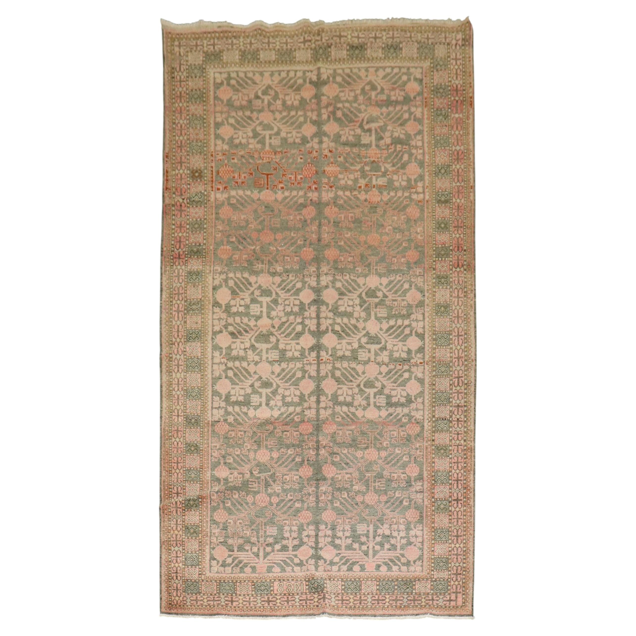 Zabihi Collection Antique Pomegranate Gray Salmon Khotan Gallery Rug