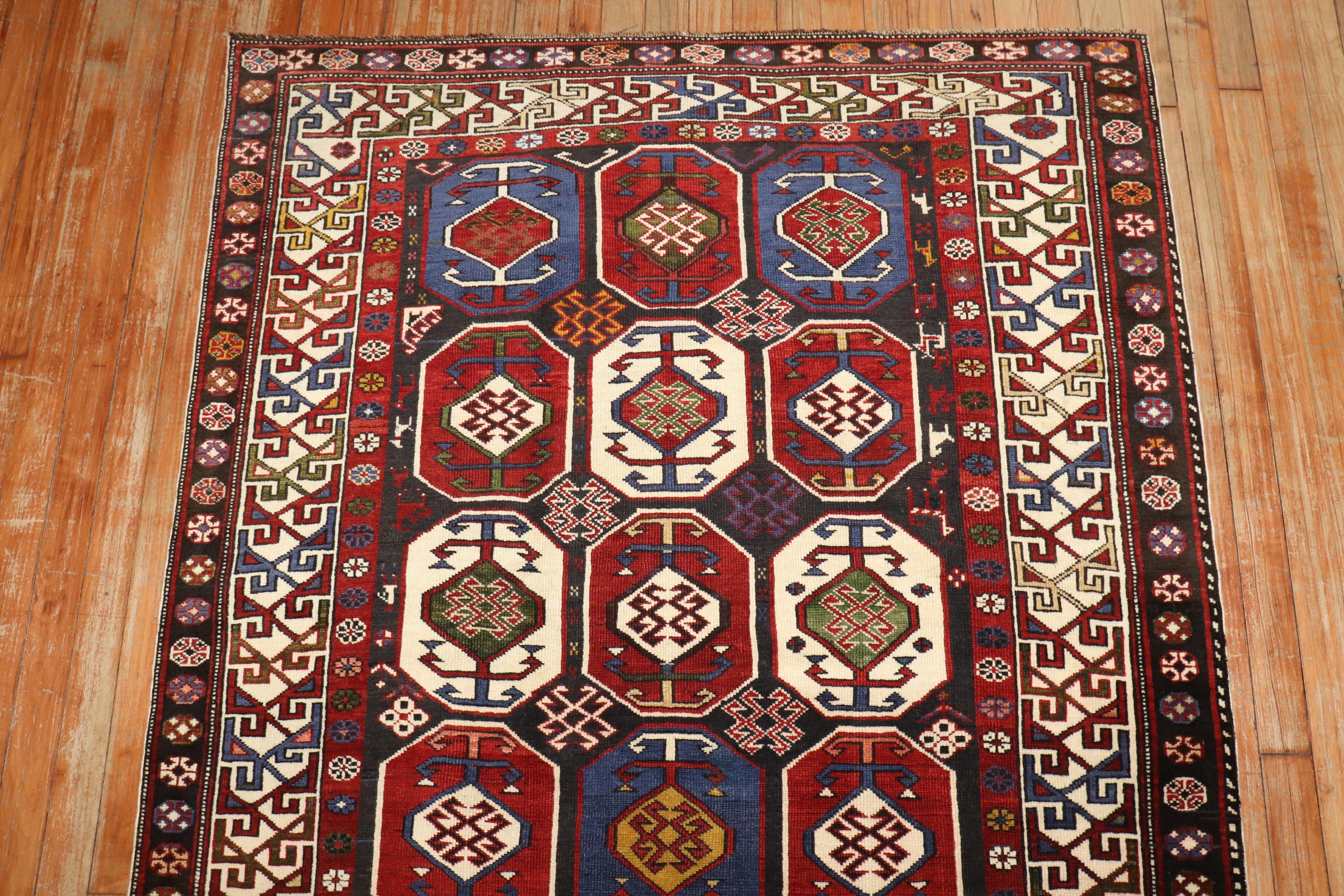 Hand-Knotted Zabihi Collection Antique Shirvan Rug For Sale