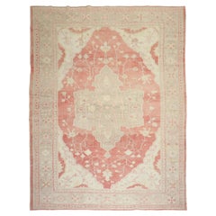 Zabihi Collection Antique Soft Red Green Ivory Large Oushak Rug, 11'4'' x 16'6''