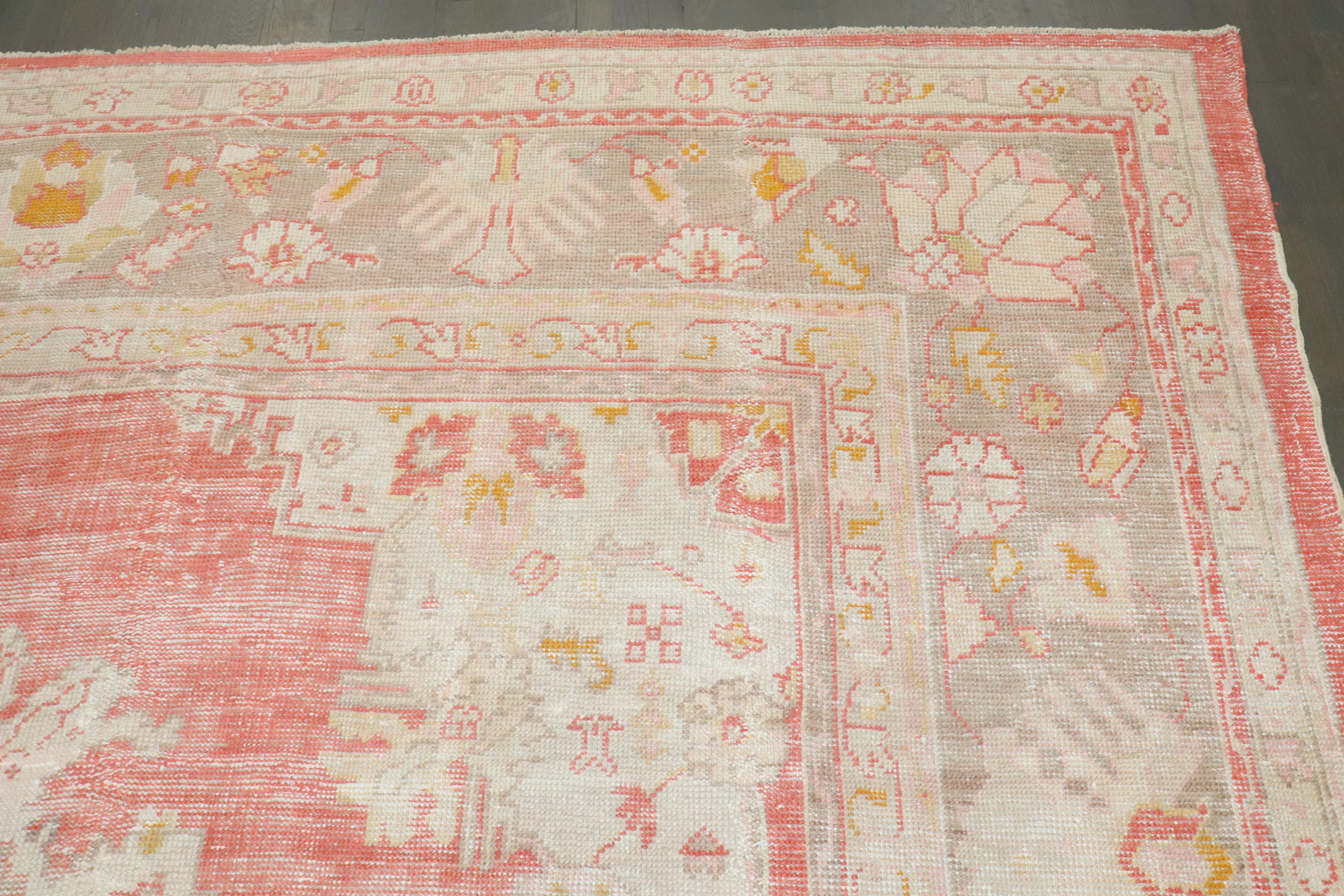 A square-sized antique Turkish Oushak Rug from the early 20th century

Details
rug no.	j4556
size	11' x 13' 3