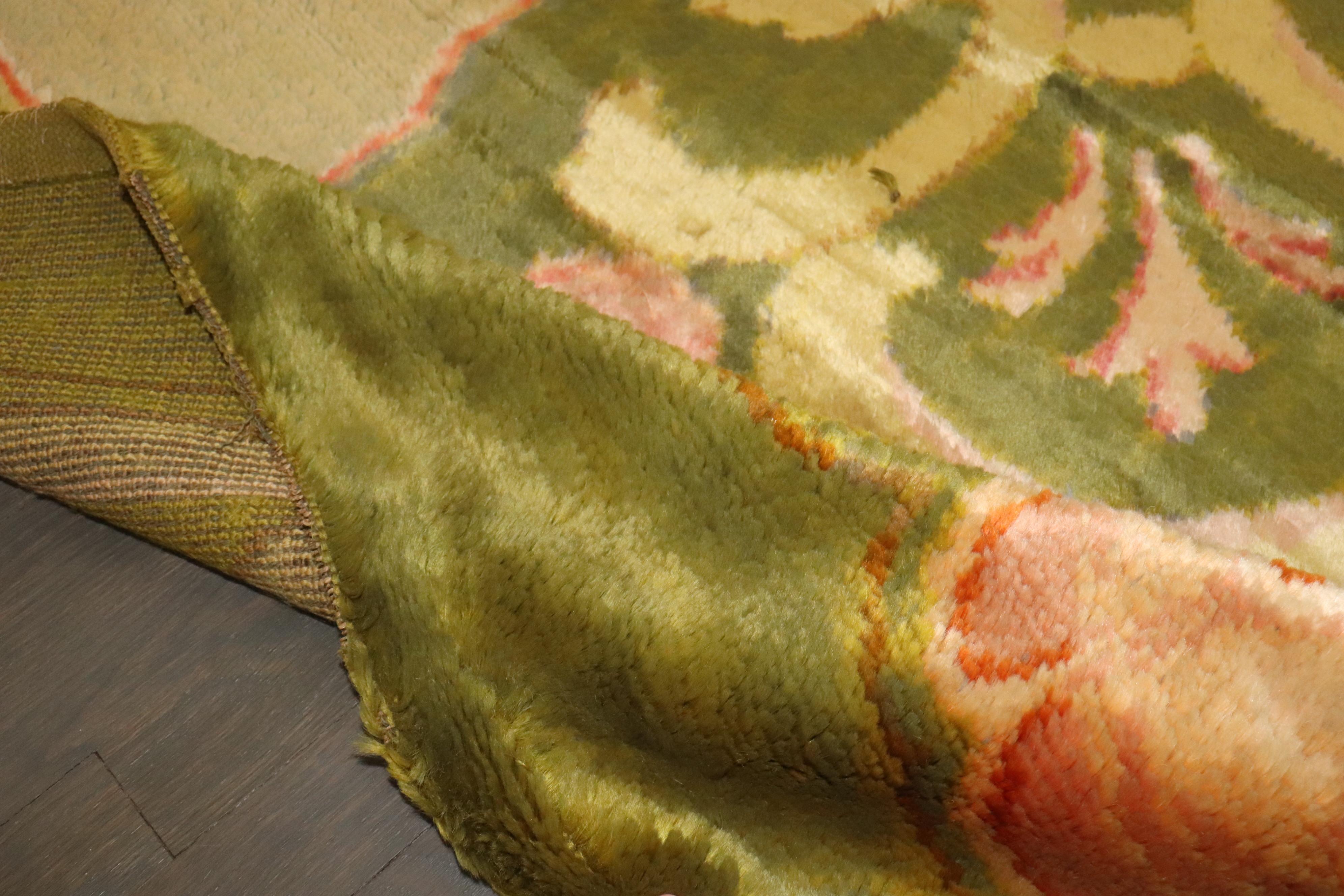 Zabihi Collection Antique Spanish Savonnerie Oversize Green Pink Rug For Sale 5