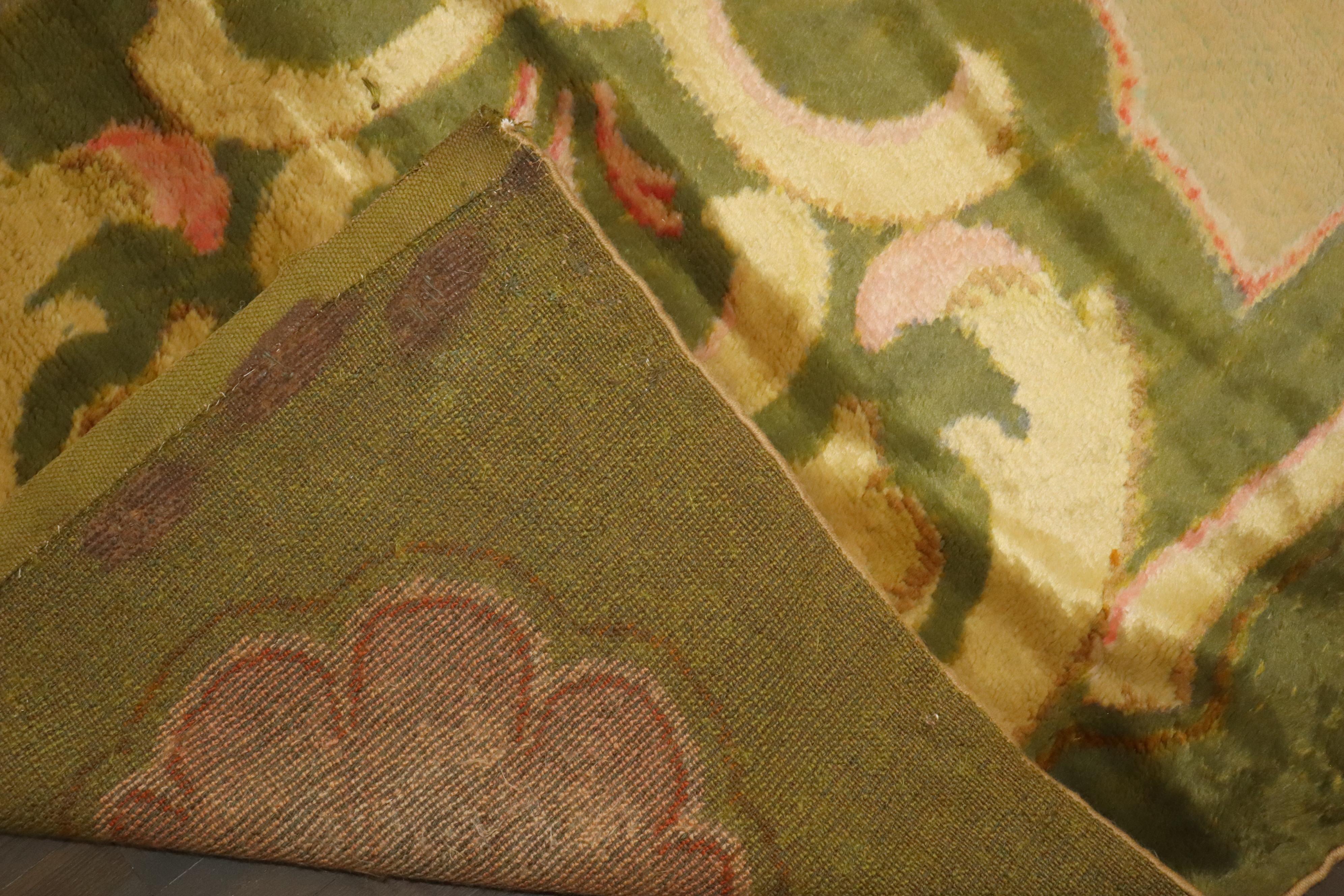 20th Century Zabihi Collection Antique Spanish Savonnerie Oversize Green Pink Rug For Sale