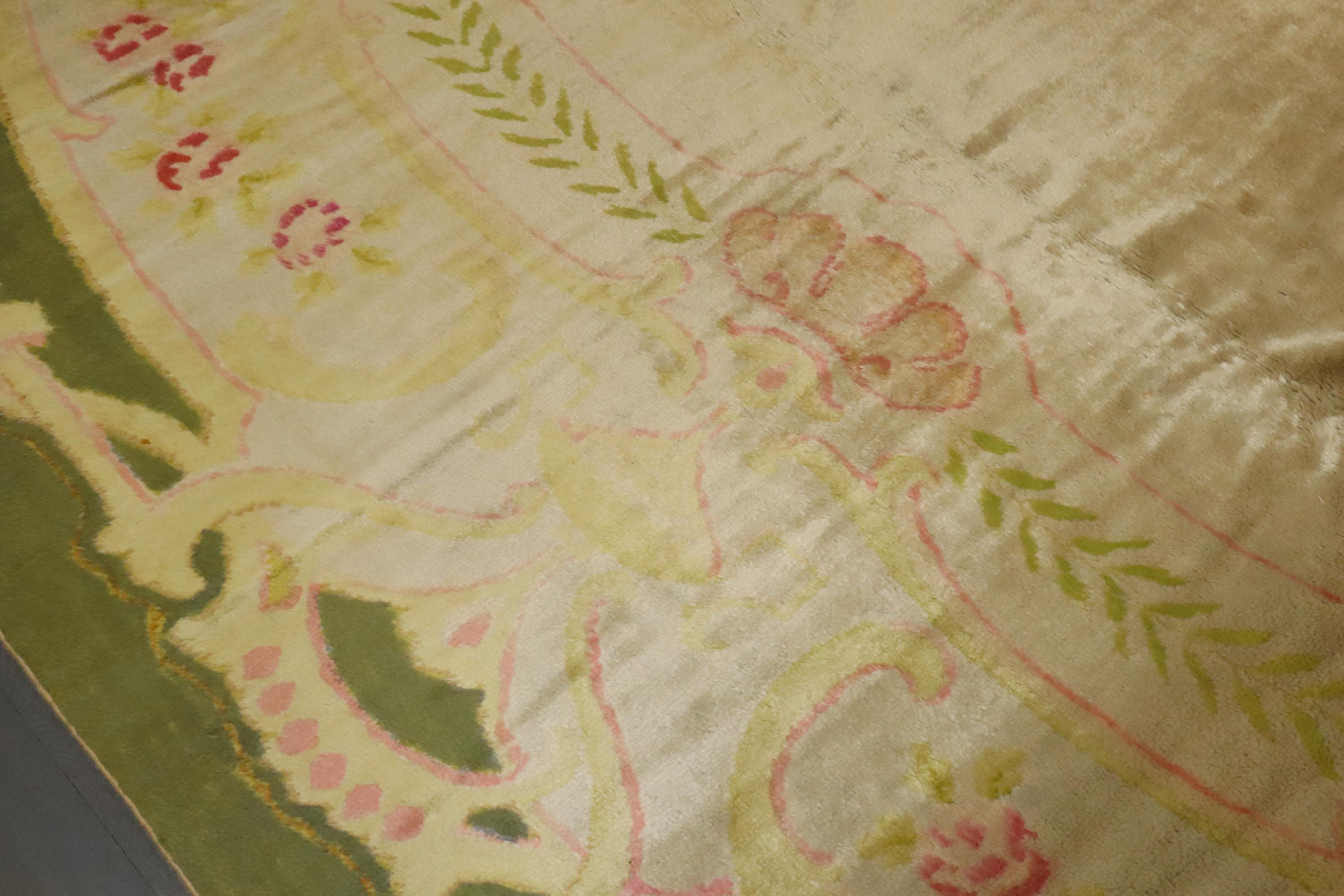 Zabihi Collection Antique Spanish Savonnerie Oversize Green Pink Rug For Sale 2
