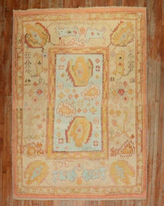 Zabihi Collection Antique Square Aqua Turkish Oushak Rug