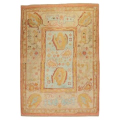 Zabihi Collection Antique Square Aqua Turkish Oushak Rug