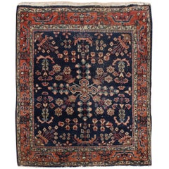 Zabihi Collection Antique Square Navy Sarouk Scatter Mini Rug