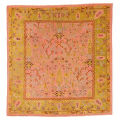 Zabihi Collection Antique Square Turkish Oushak Pink Chartreuse Rug