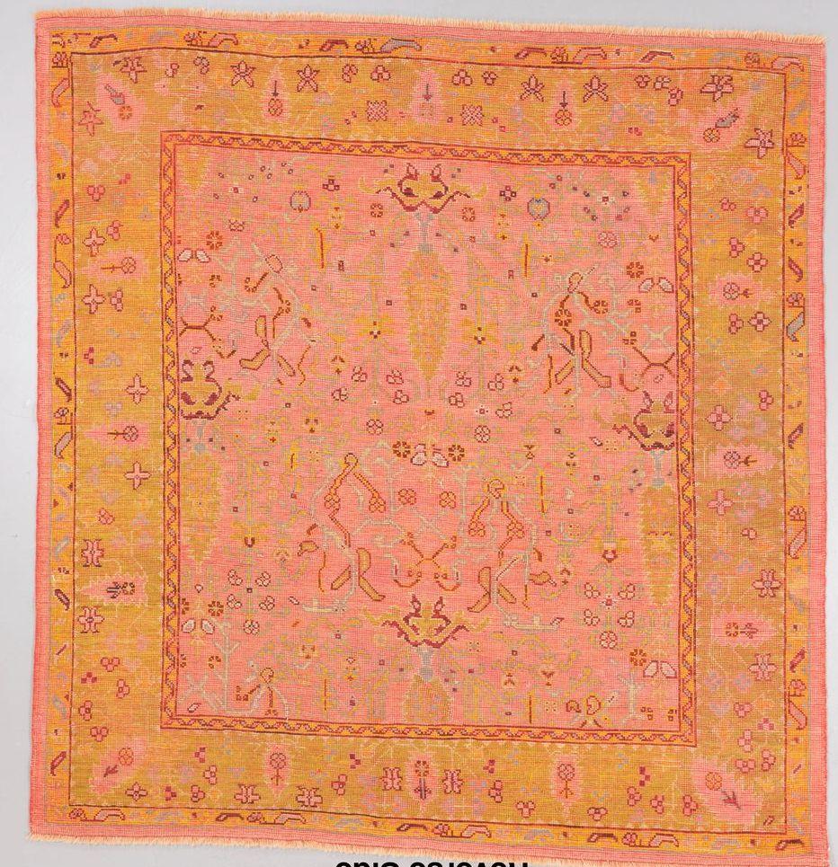 Zabihi Collection Antique Square Türkisch Oushak Rosa Chartreuse Teppich im Zustand „Gut“ im Angebot in New York, NY