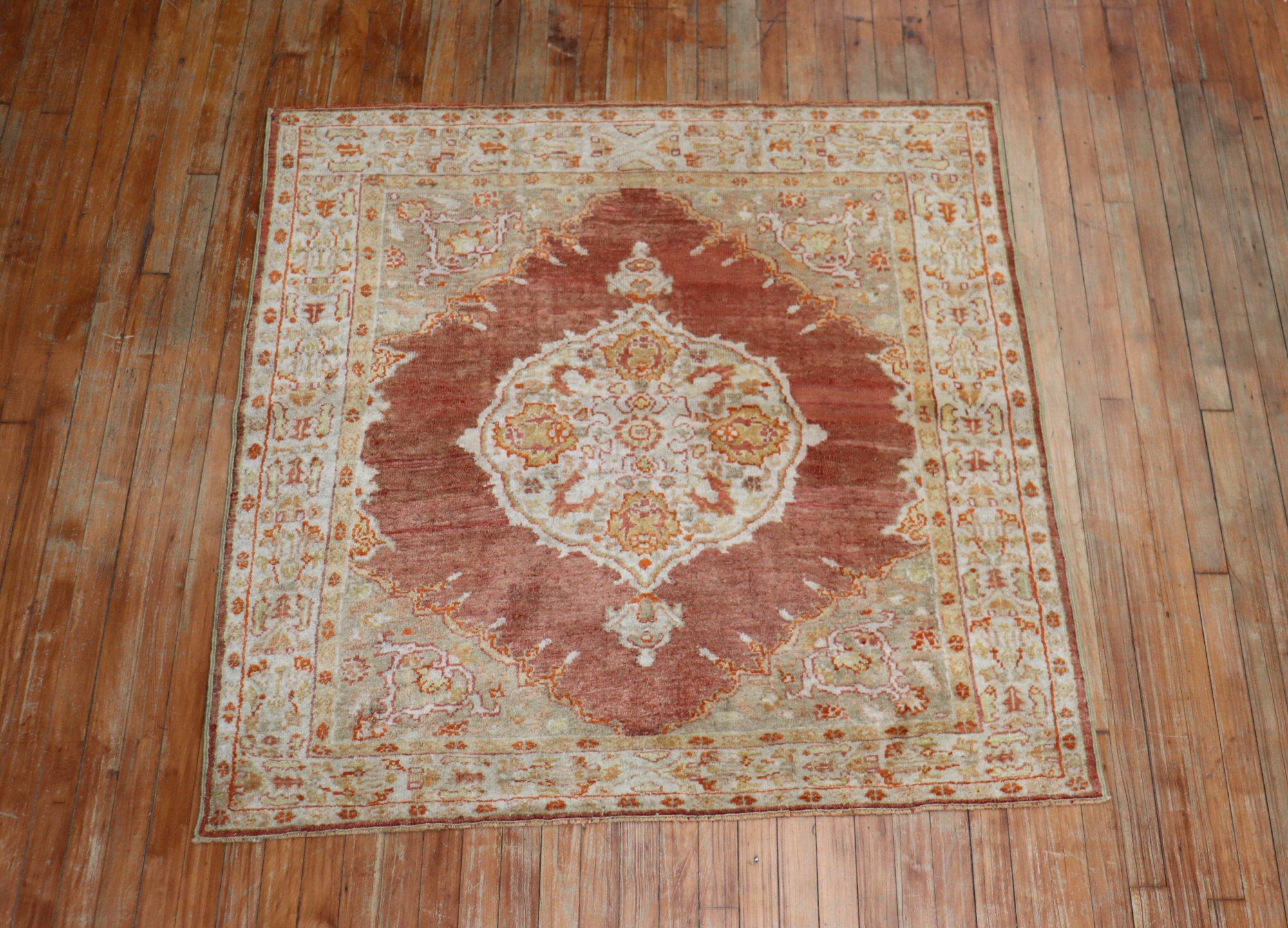 Wool Zabihi Collection Antique Square Turkish Oushak Rug For Sale
