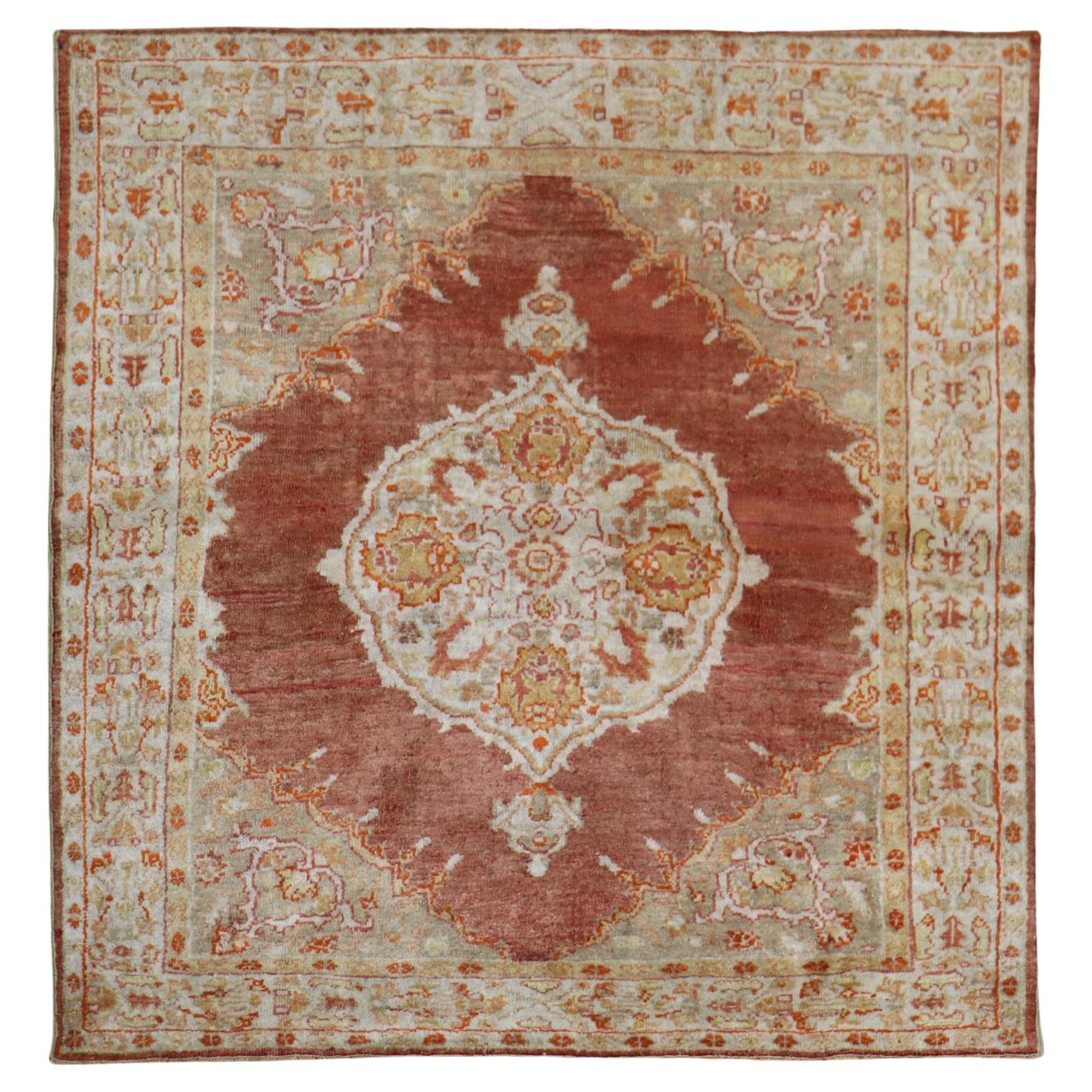 Zabihi Collection Antique Square Turkish Oushak Rug For Sale