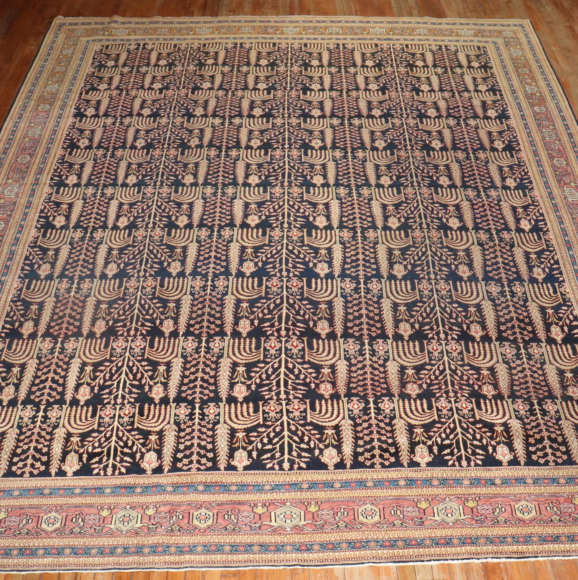1920s Persian Tabriz Rug with a weeping willow tree design on a slightly worn dark  field

Details
rug no.	j3181
size	10' 1