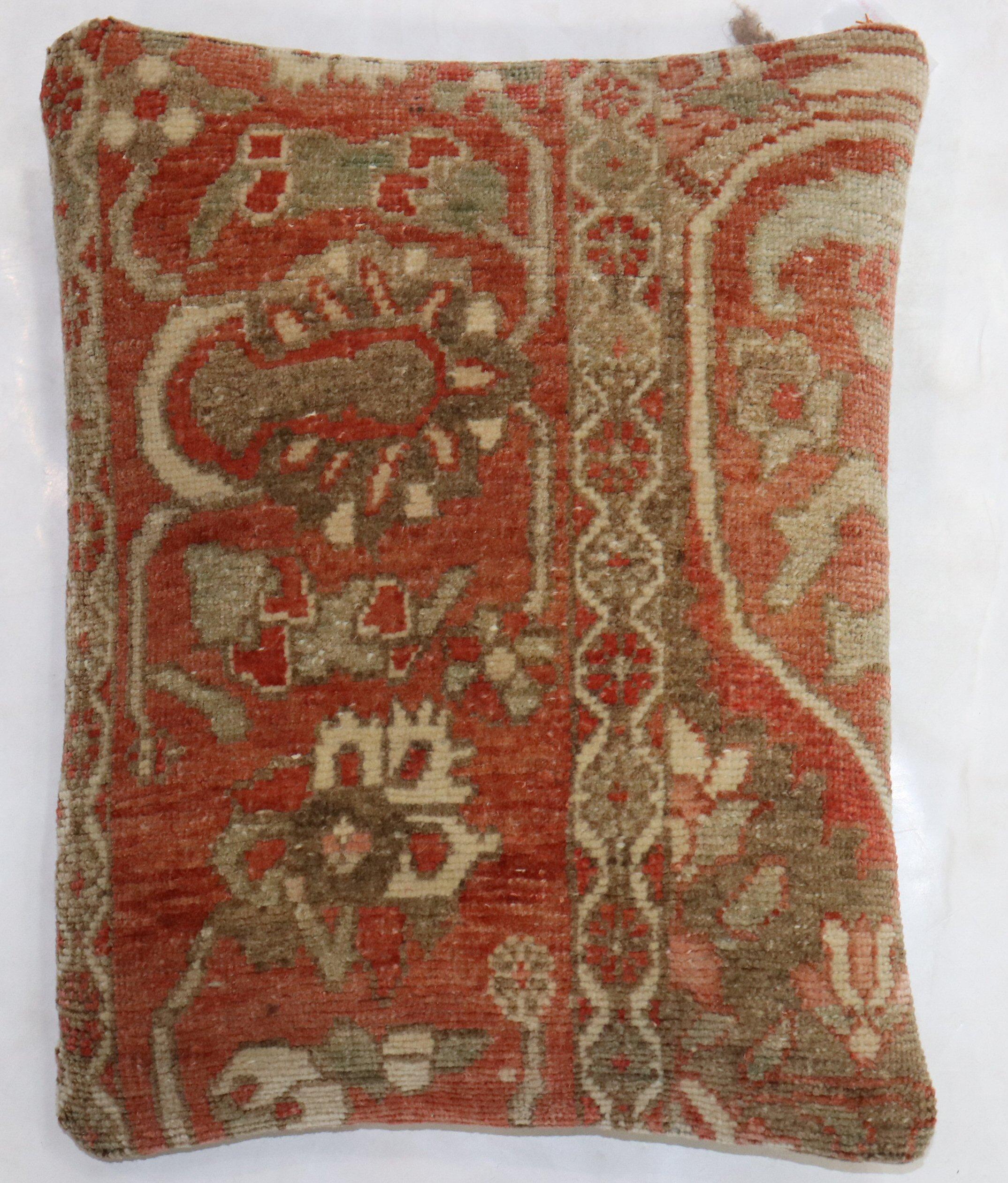 Zabihi Collection Antique Terracotta Persian Rug Pillow In Good Condition For Sale In New York, NY