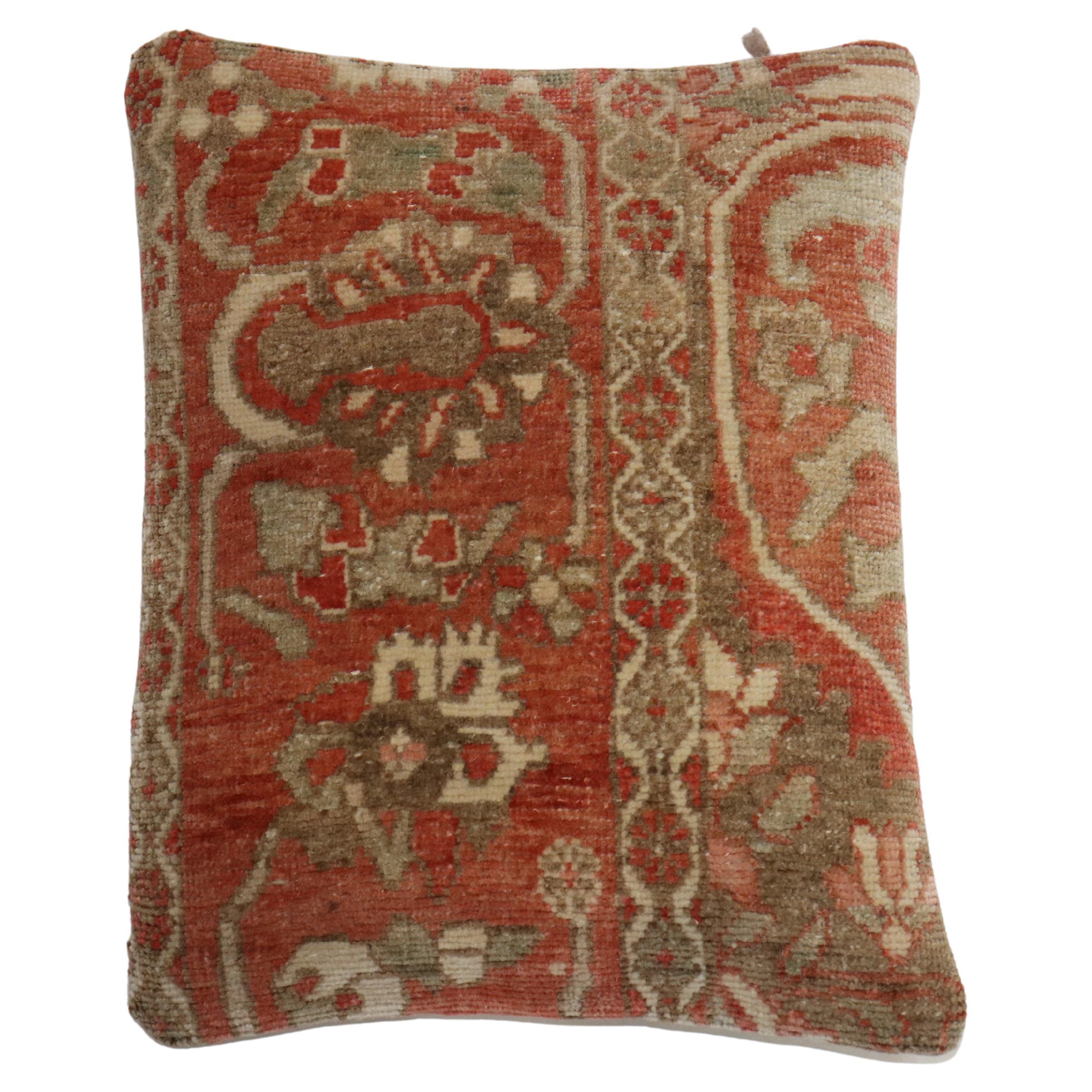 Zabihi Collection Antique Terracotta Persian Rug Pillow For Sale