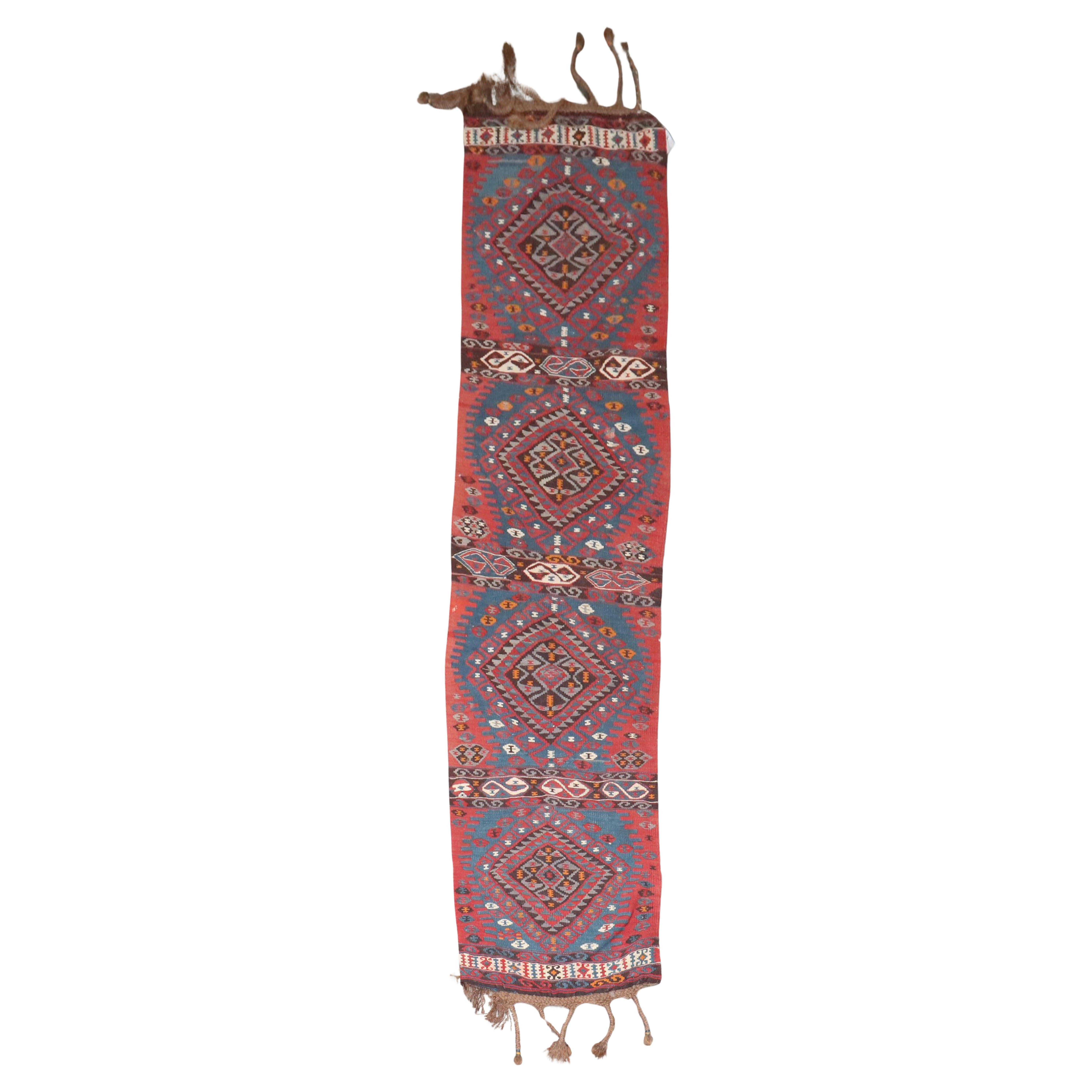 Zabihi Collection Antique Tribal Narrow Turkish Kilim Runner