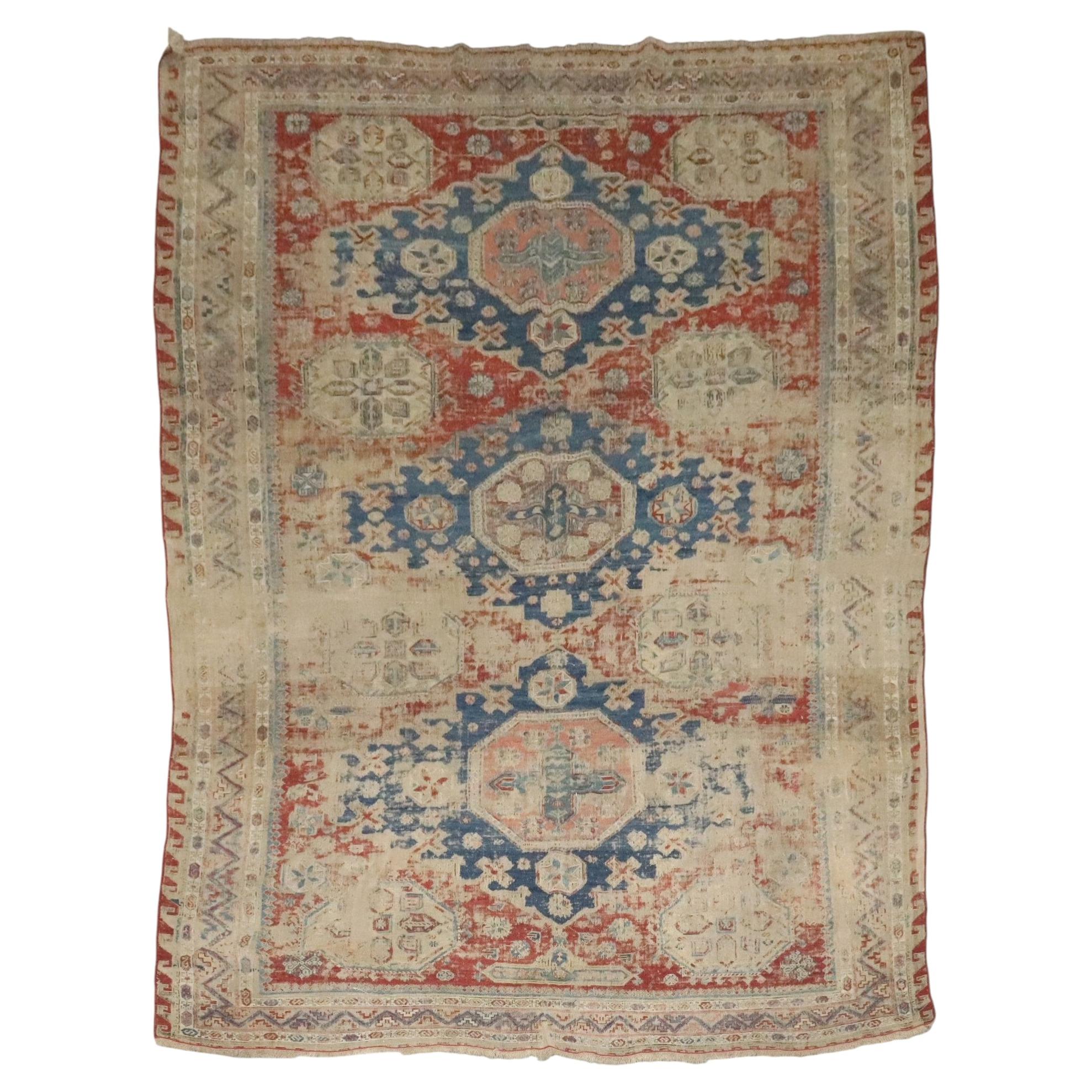 Zabihi Collection Antique Tribal Soumac Worn Rug