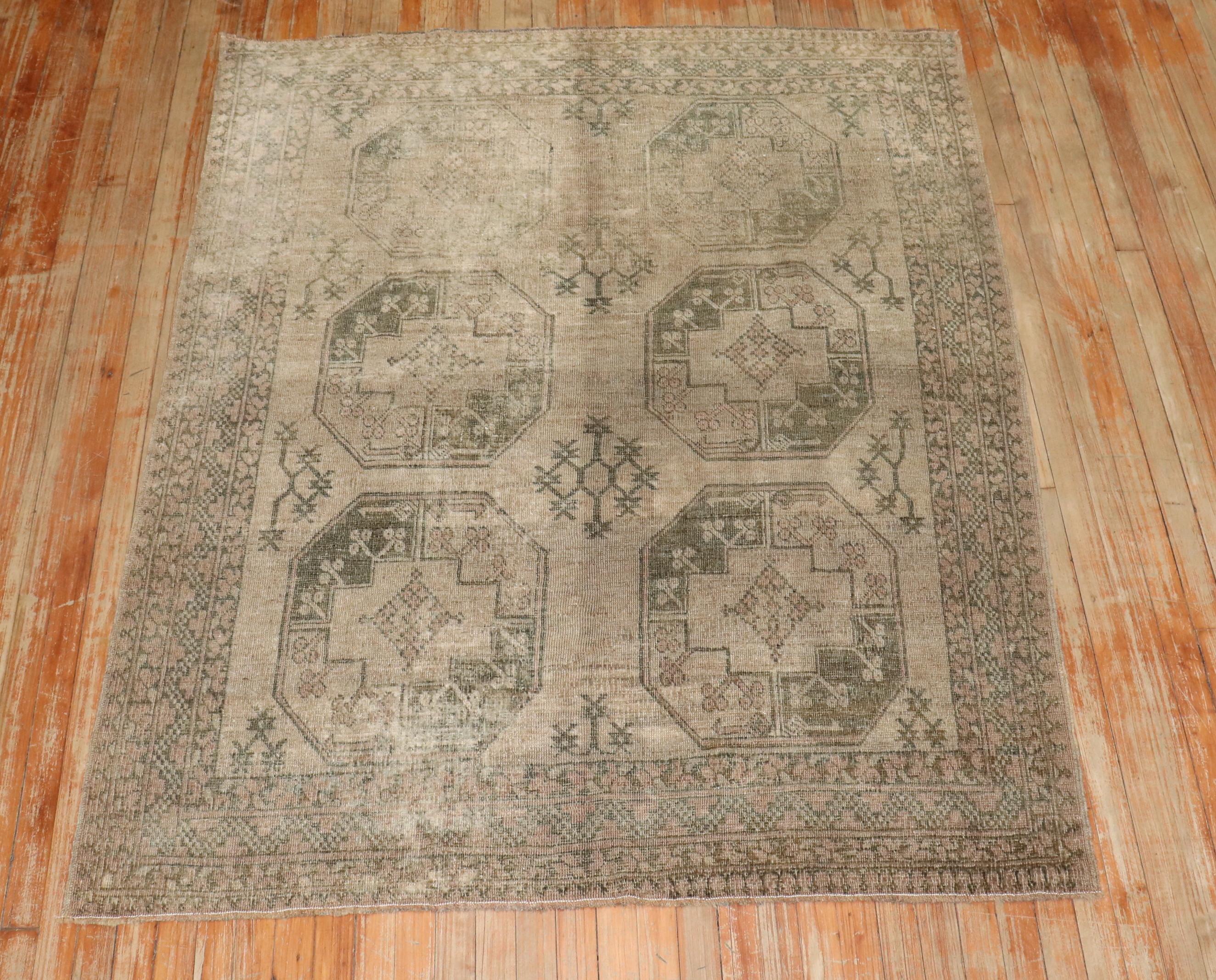 Hand-Knotted Zabihi Collection Antique Tribal Square Ersari Rug For Sale