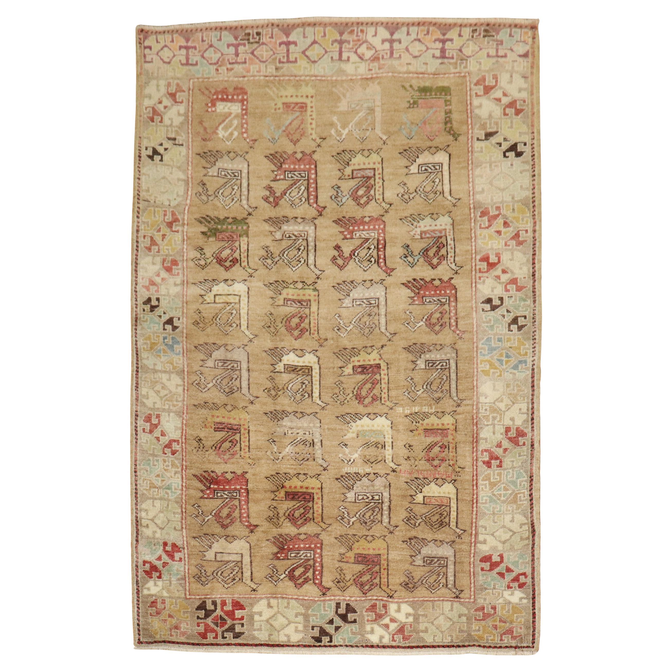 Zabihi Collection Antique Turkish Anatolian Swan Pictorial Rug For Sale