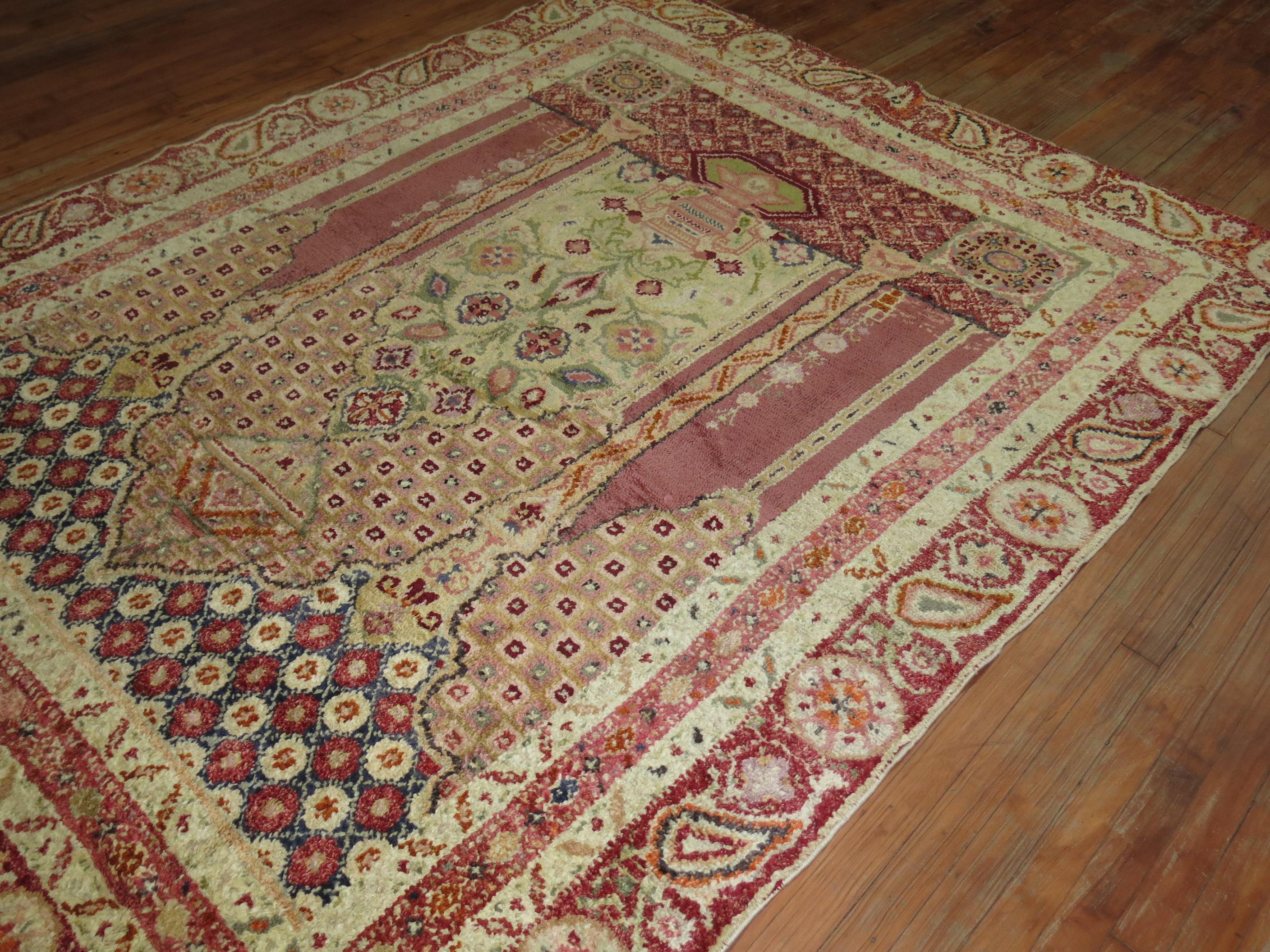 Zabihi Collection Antique Turkish Ghiordes Scroll Rug In Good Condition For Sale In New York, NY