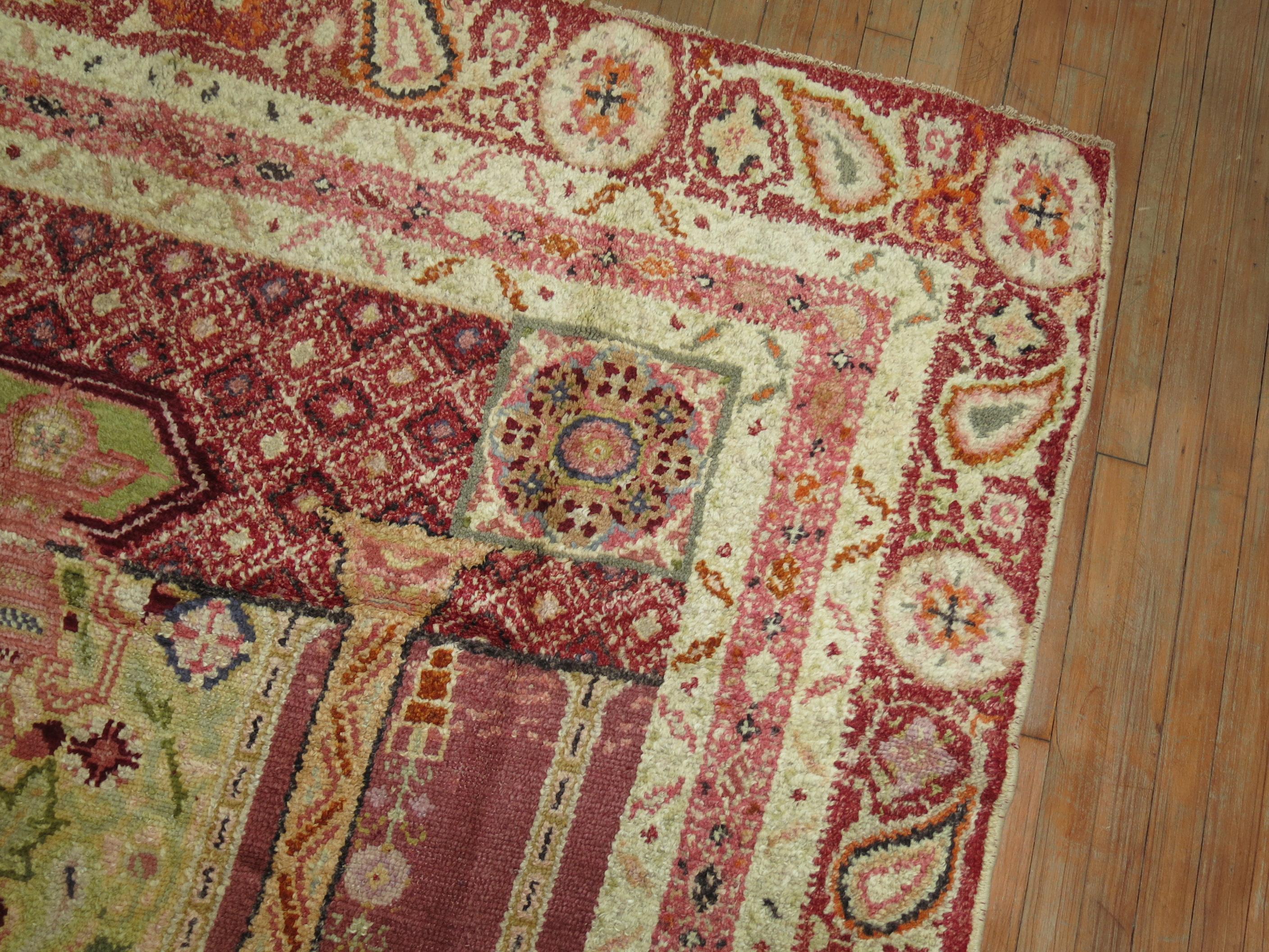 Wool Zabihi Collection Antique Turkish Ghiordes Scroll Rug For Sale