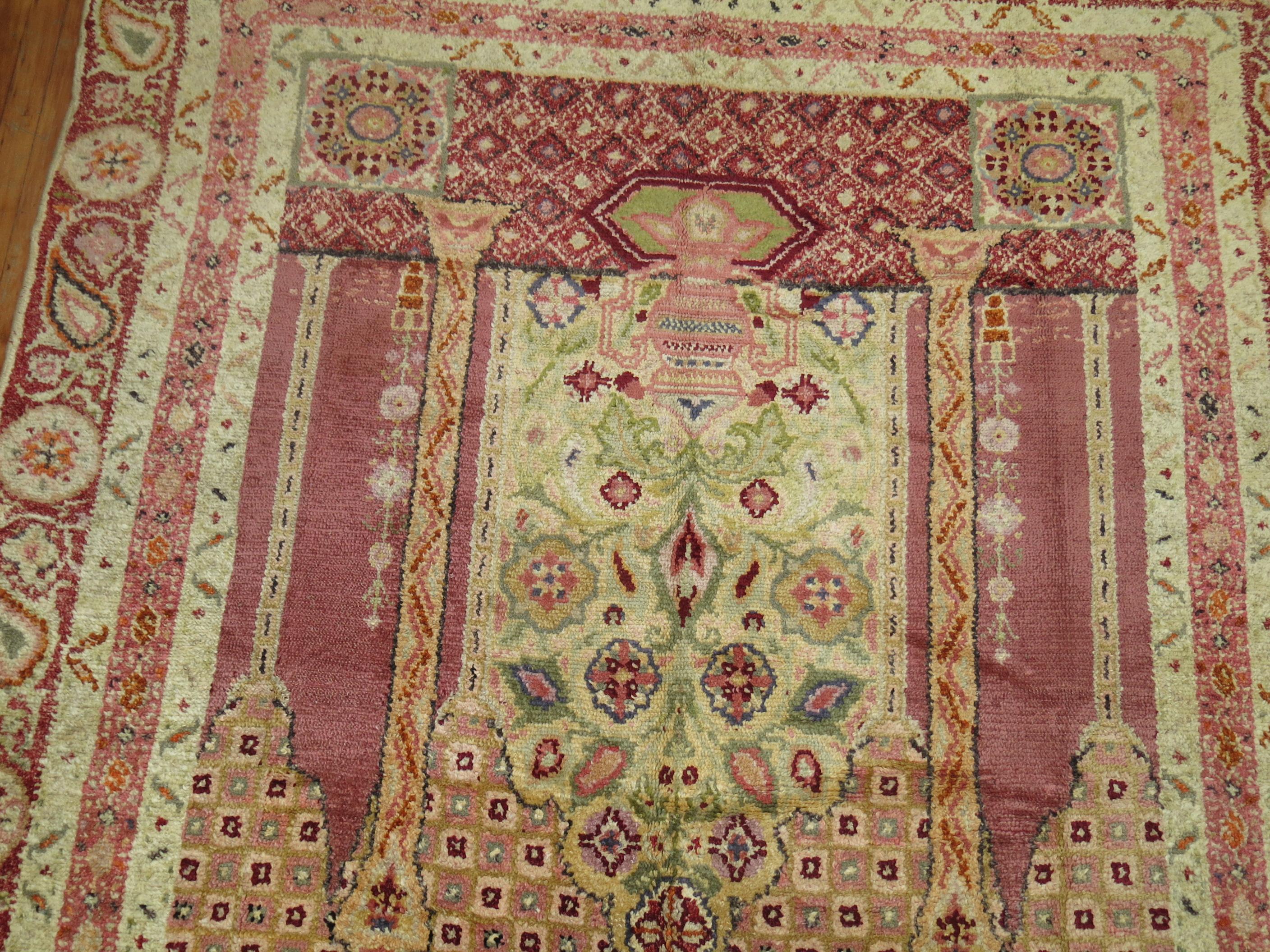 Zabihi Collection Antique Turkish Ghiordes Scroll Rug For Sale 1
