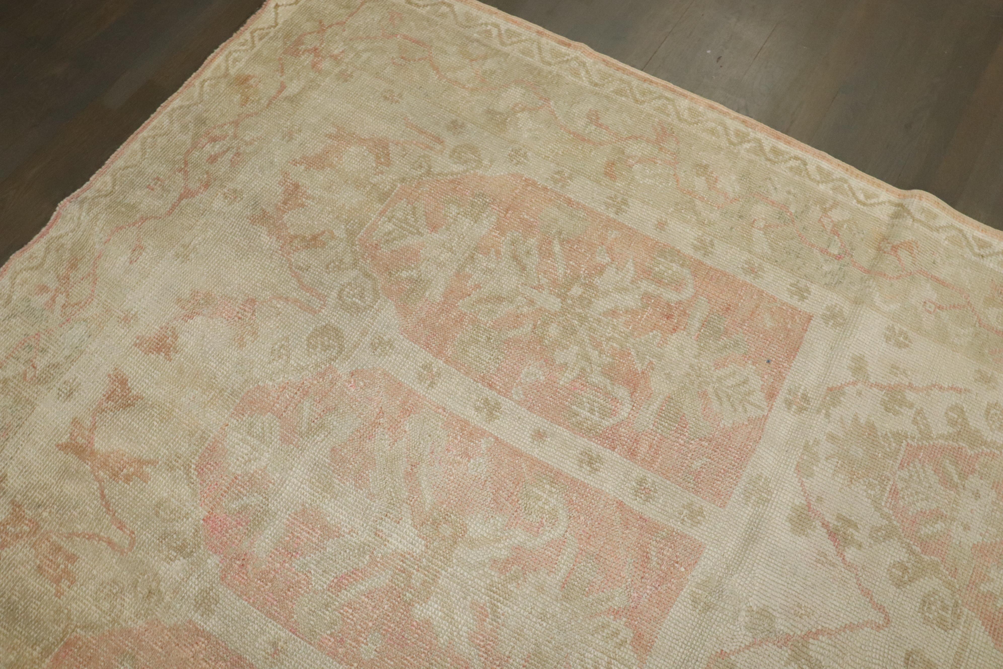 Zabihi Collection Antique Turkish Ghiordes Soft Pink Gallery Corridor Rug For Sale 3