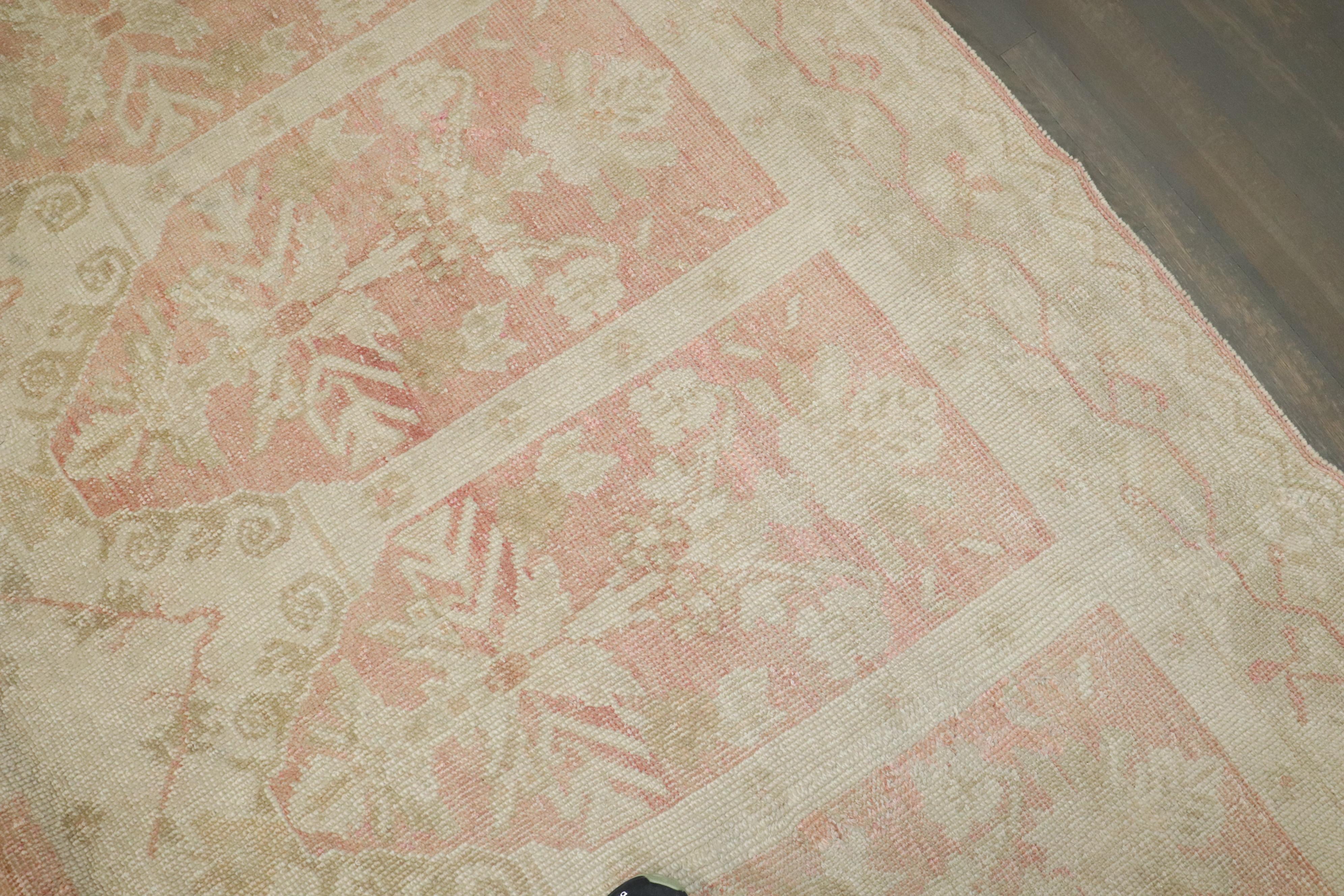 Zabihi Collection Antique Turkish Ghiordes Soft Pink Gallery Corridor Rug For Sale 5