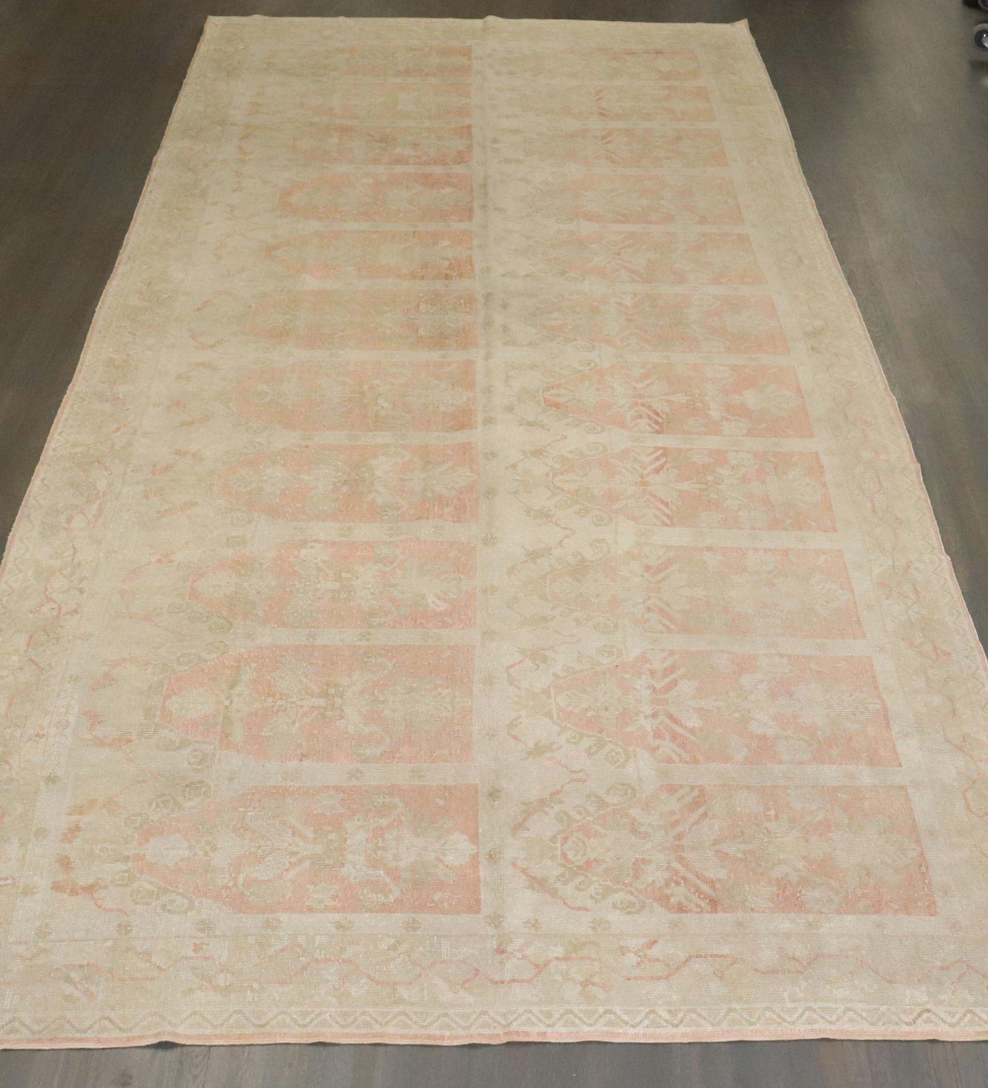 Zabihi Collection Antique Turkish Ghiordes Soft Pink Gallery Corridor Rug For Sale 9