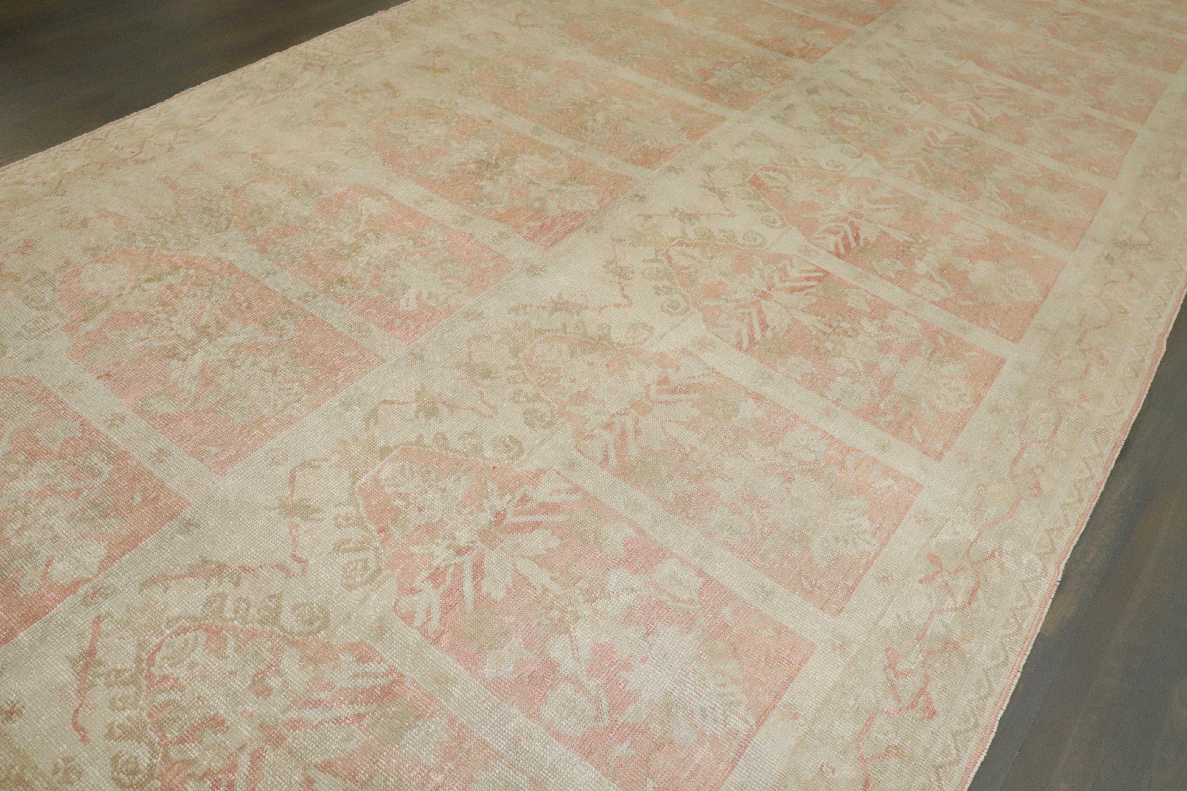 Romantic Zabihi Collection Antique Turkish Ghiordes Soft Pink Gallery Corridor Rug For Sale
