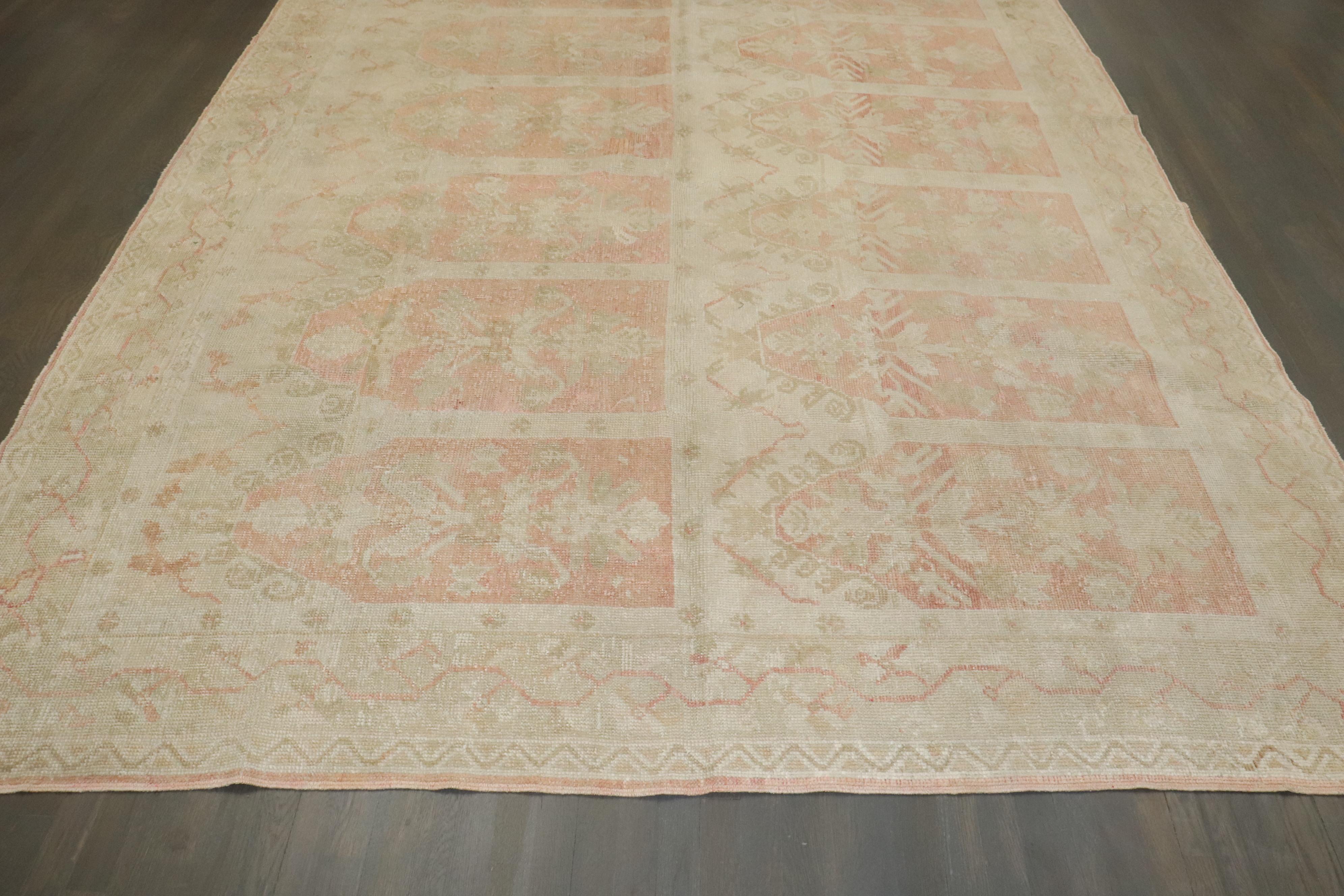 Hand-Knotted Zabihi Collection Antique Turkish Ghiordes Soft Pink Gallery Corridor Rug For Sale
