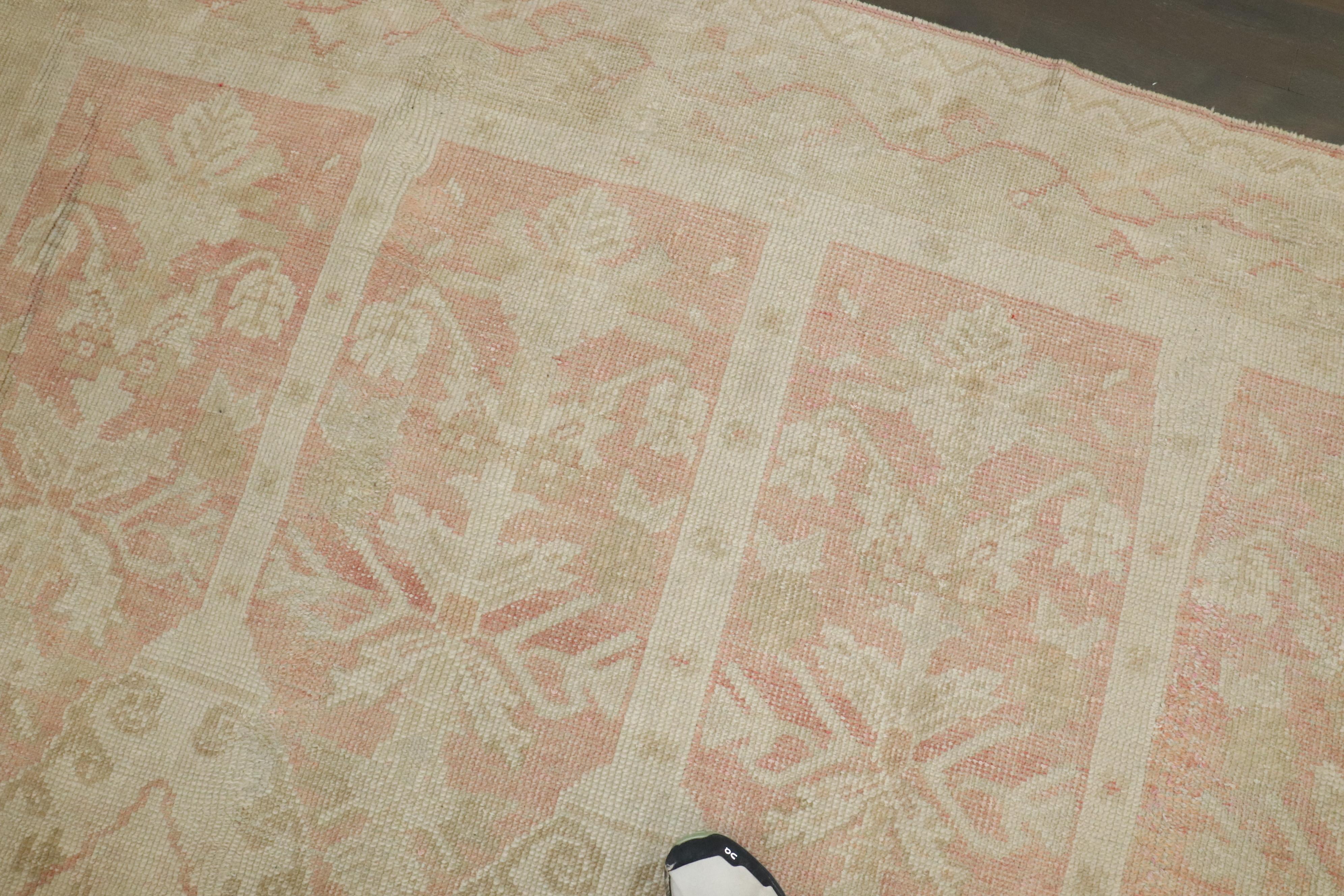 Zabihi Collection Antique Turkish Ghiordes Soft Pink Gallery Corridor Rug For Sale 2