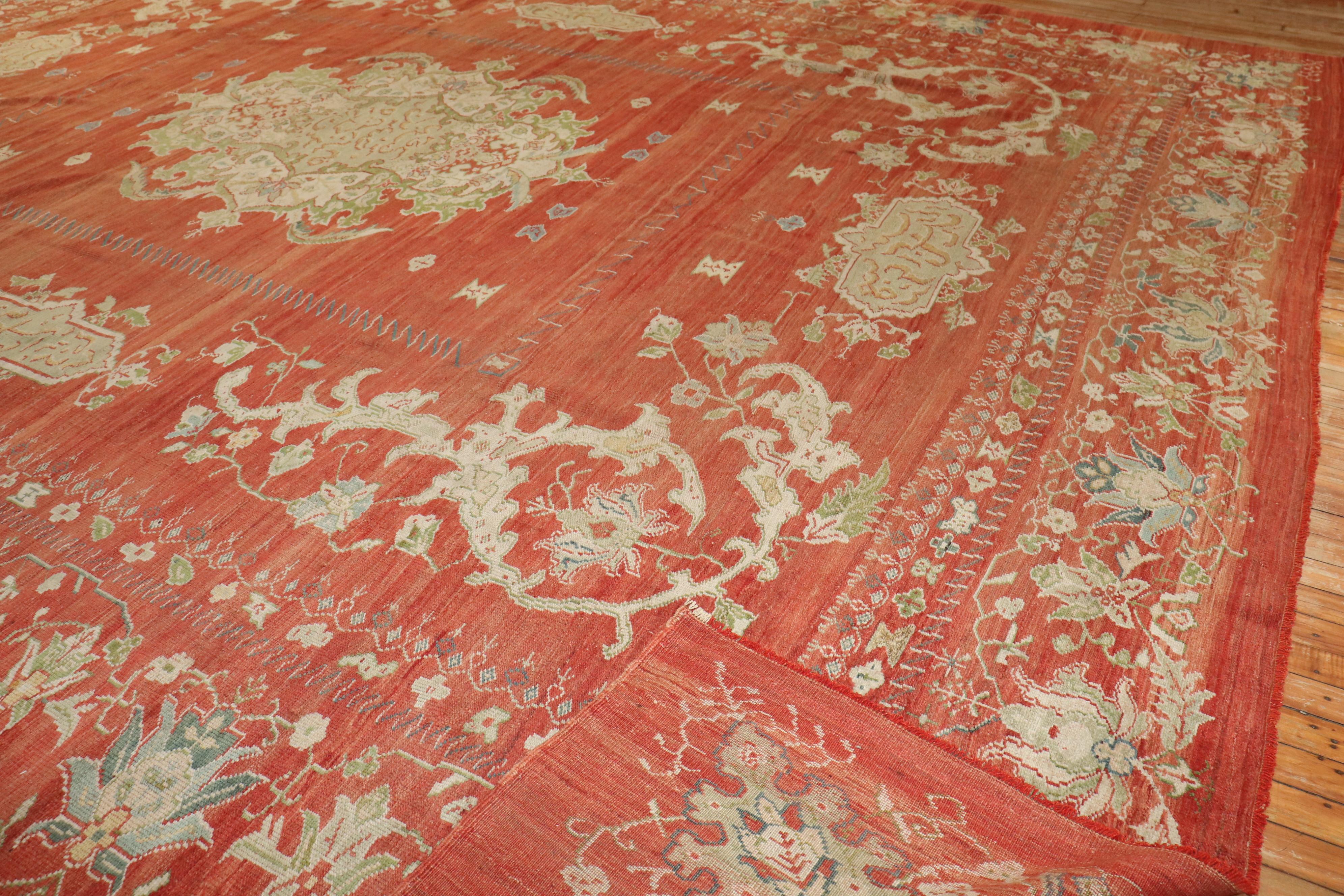 
Late 19th Century soft red antique turkish oushak large rug

Details
rug no.	j3123
size	12' x 14' (366 x 427 cm)