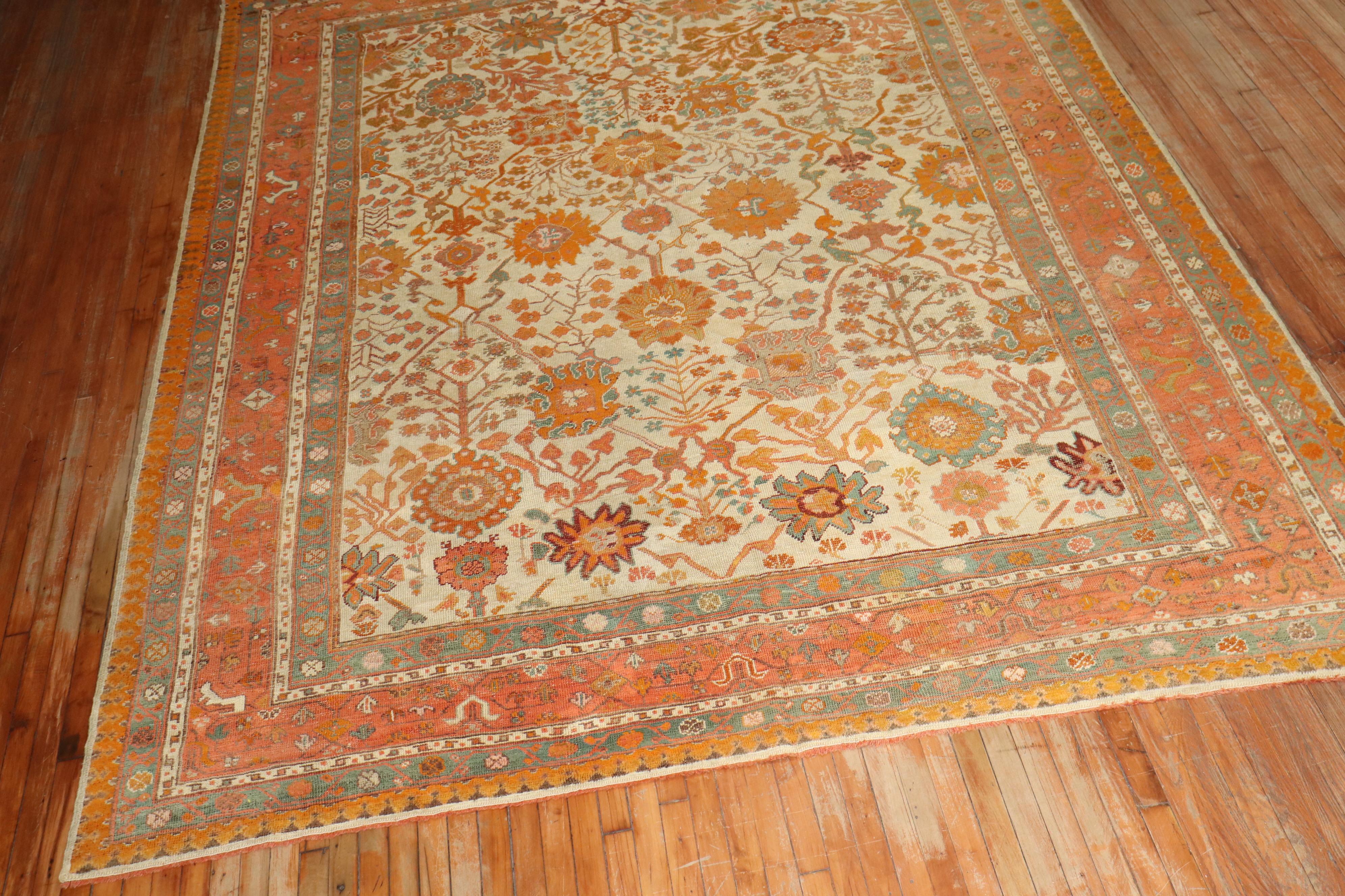 Archaistic Zabihi Collection Antique Turkish Oushak Rug For Sale