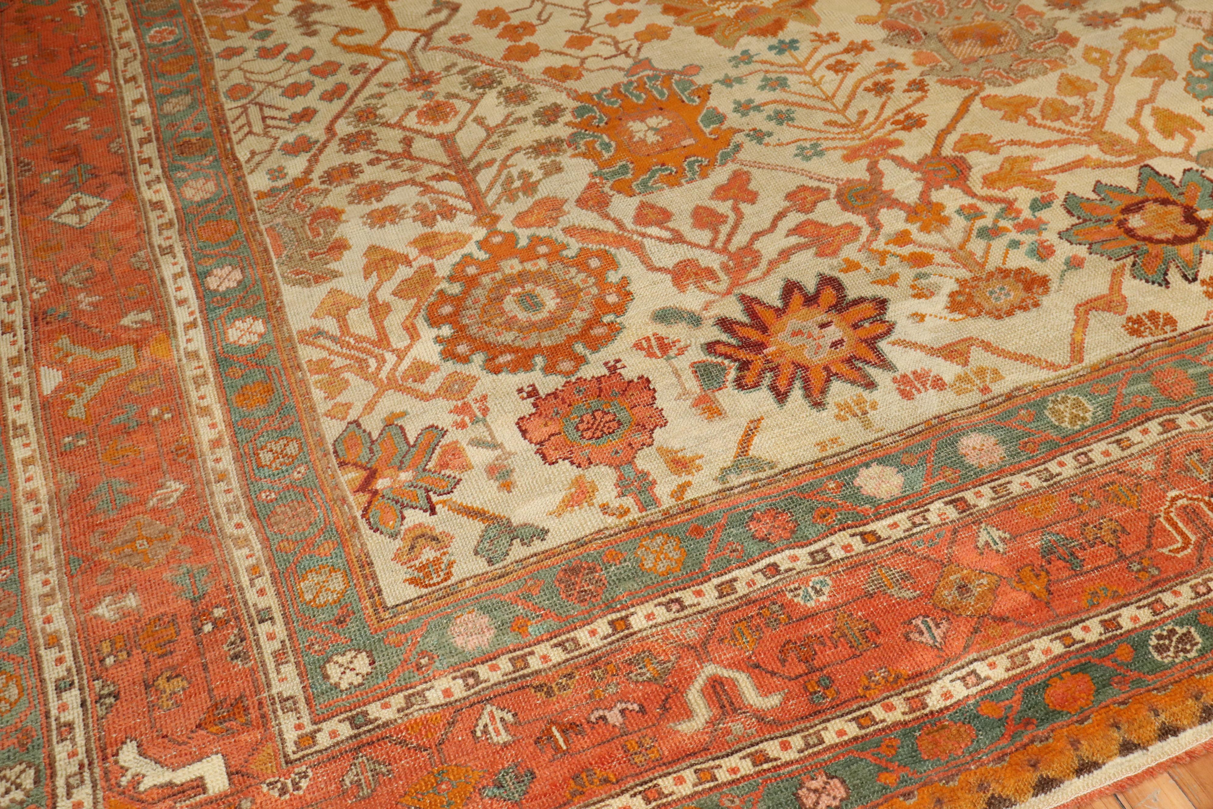 Hand-Woven Zabihi Collection Antique Turkish Oushak Rug For Sale