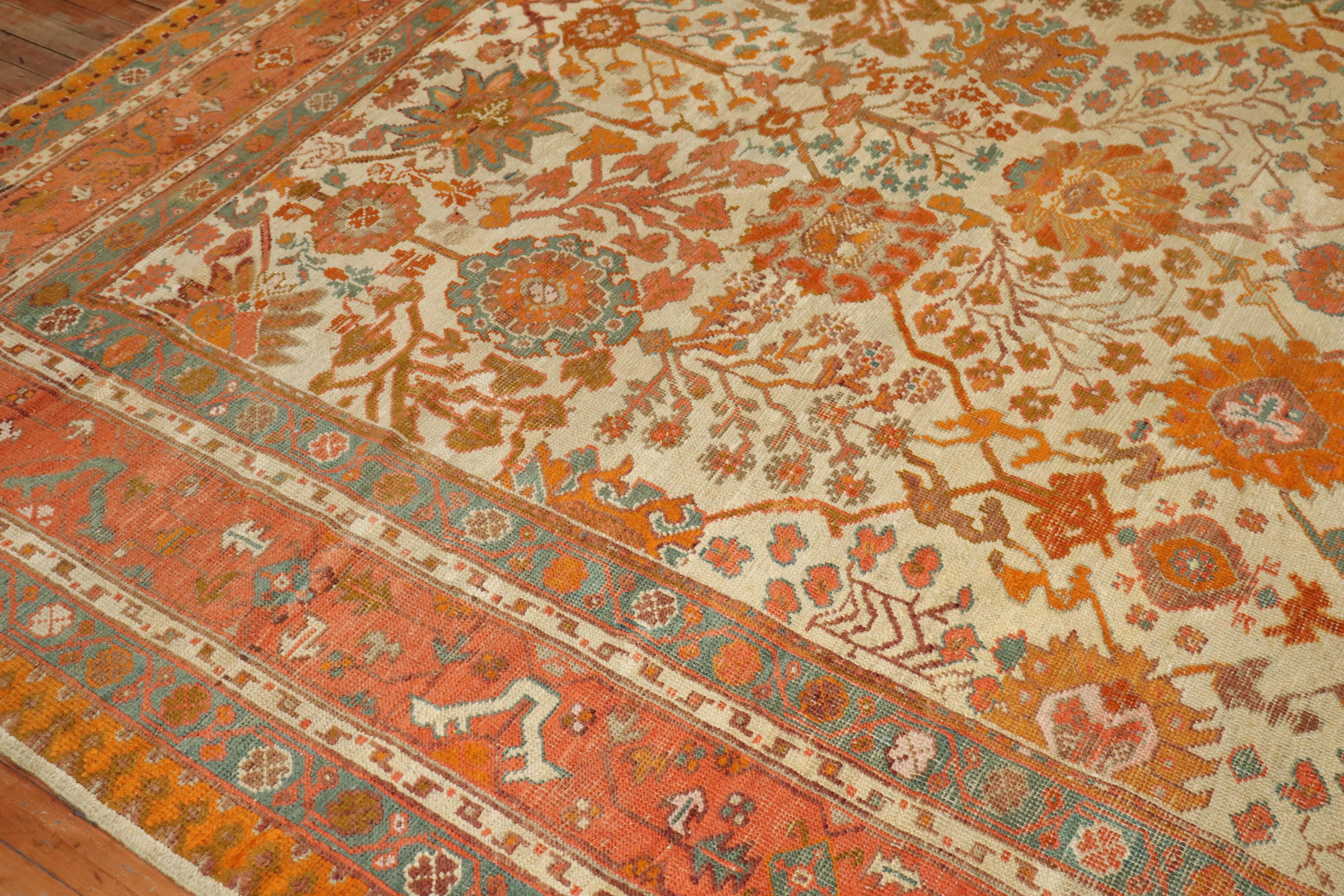 Zabihi Collection Antique Turkish Oushak Rug In Good Condition For Sale In New York, NY