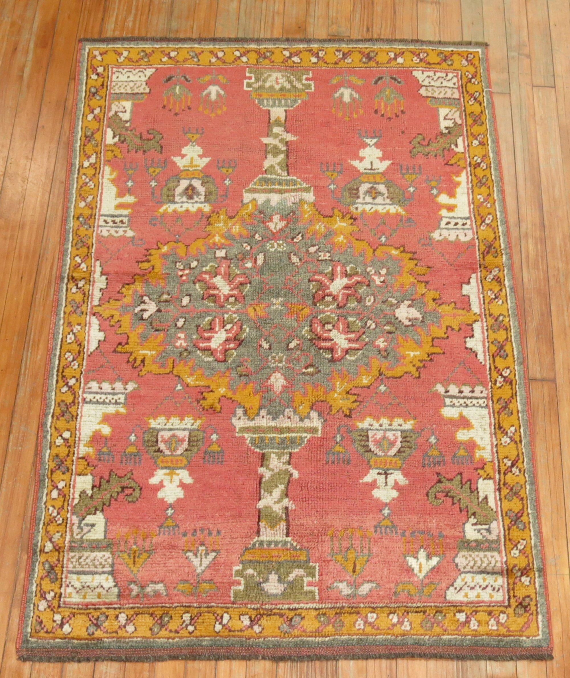 Zabihi Collection Antique Turkish Oushak Scatter Rug In Good Condition For Sale In New York, NY