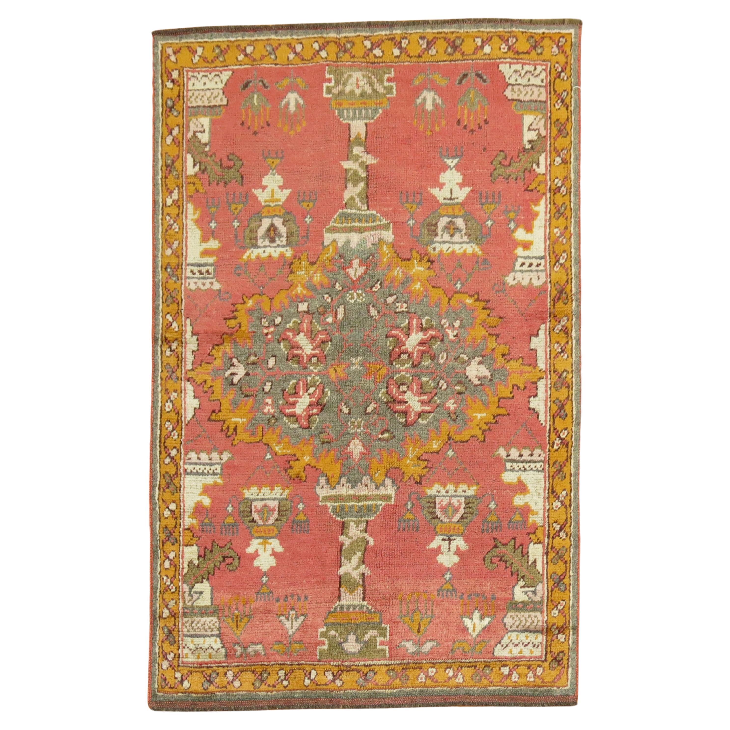 Zabihi Collection Antique Turkish Oushak Scatter Rug For Sale