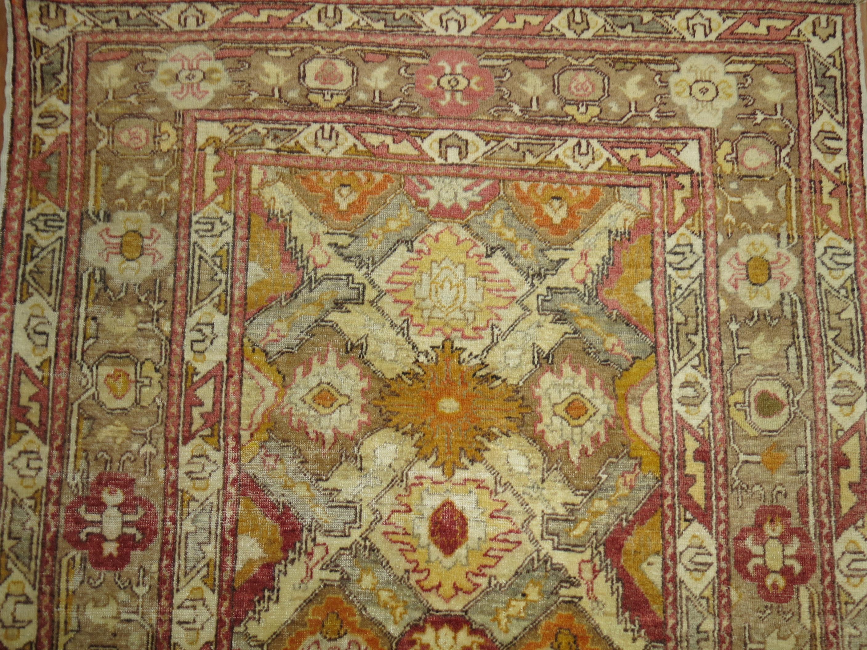 Hand-Woven Zabihi Collection Antique Turkish Sivas Accent Size Rug For Sale