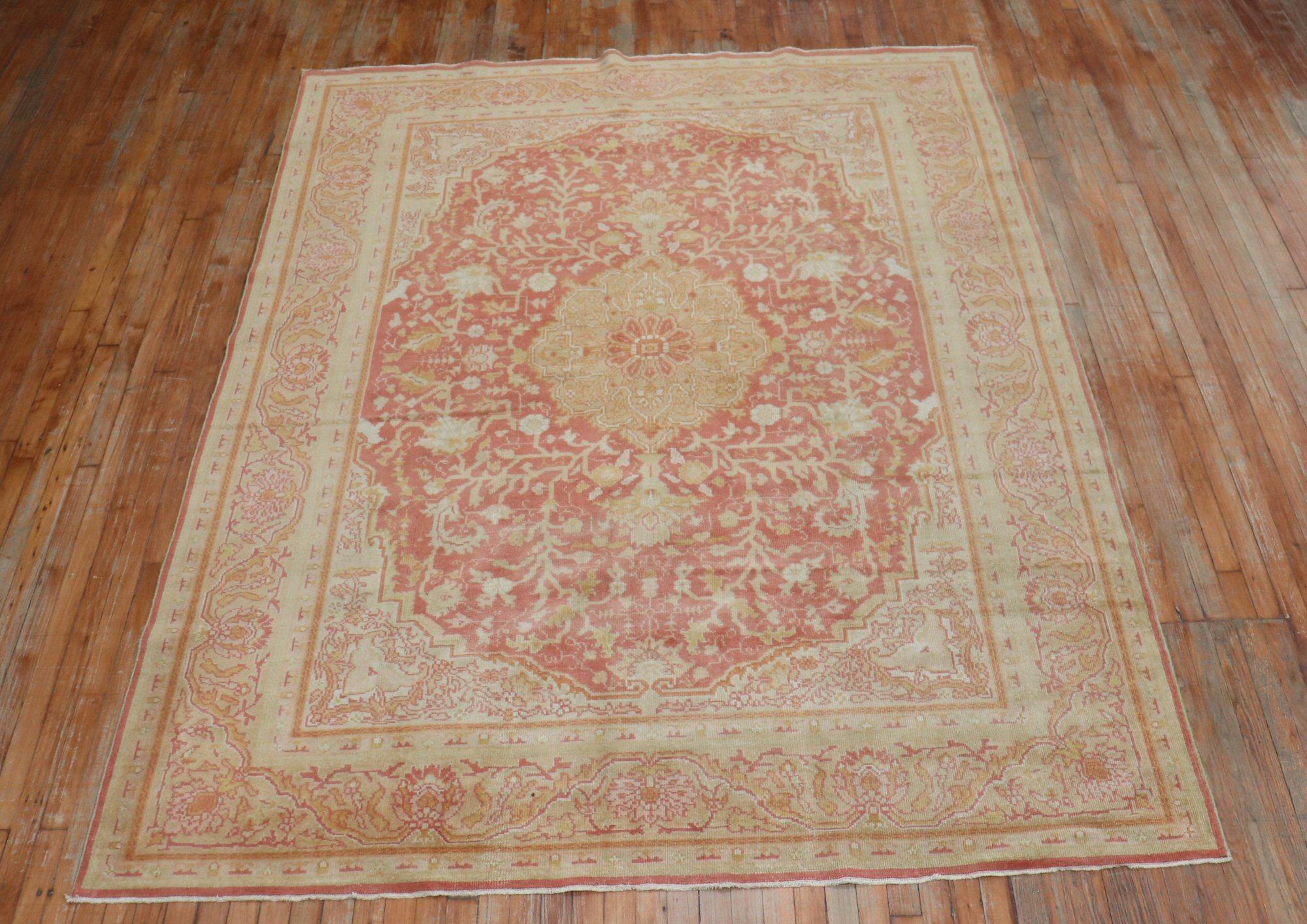 Zabihi Collection Antik Türkisch Sivas weich Rot Gold Teppich (Wolle) im Angebot