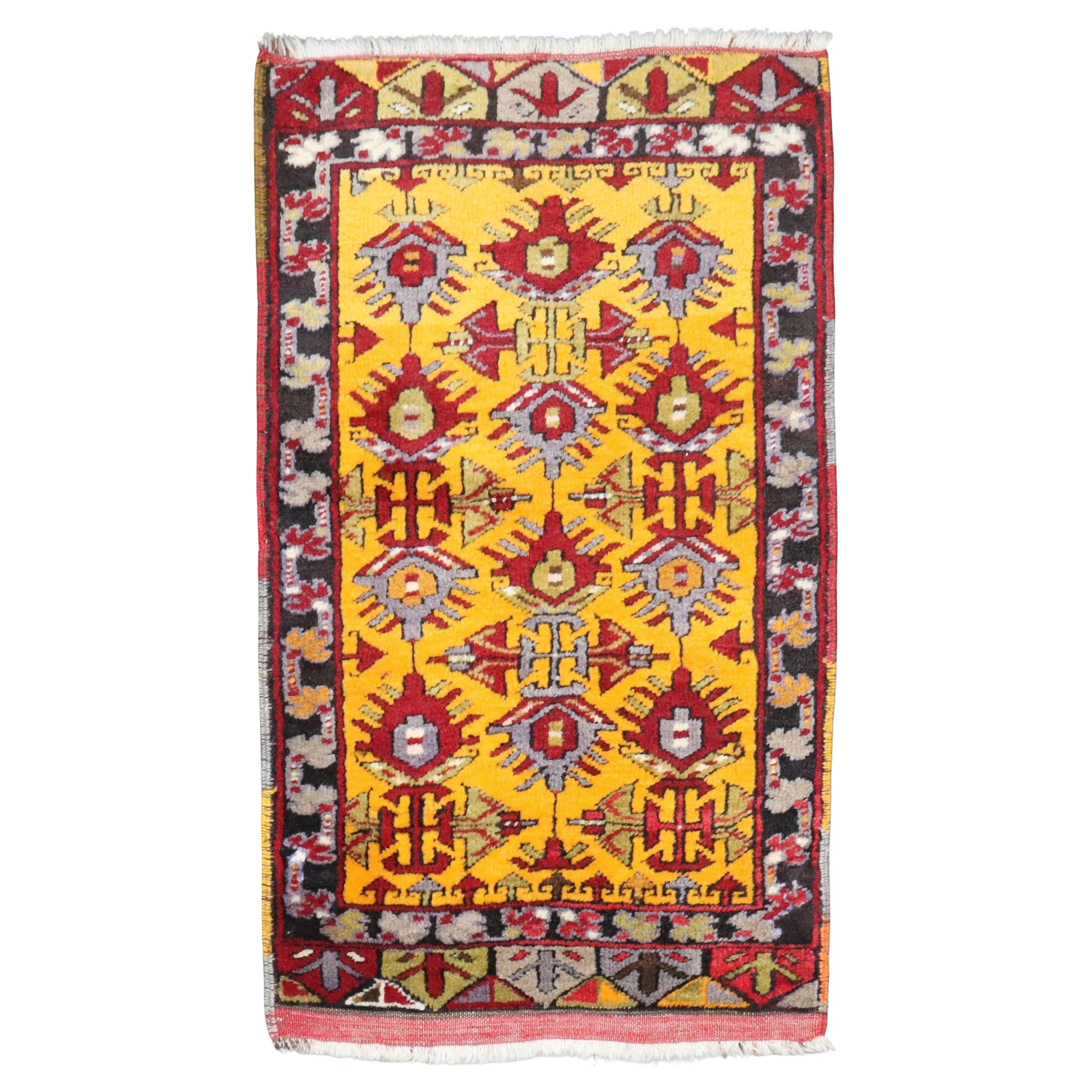 Zabihi Collection Antique Turkish Yellow Scatter Mini Rug