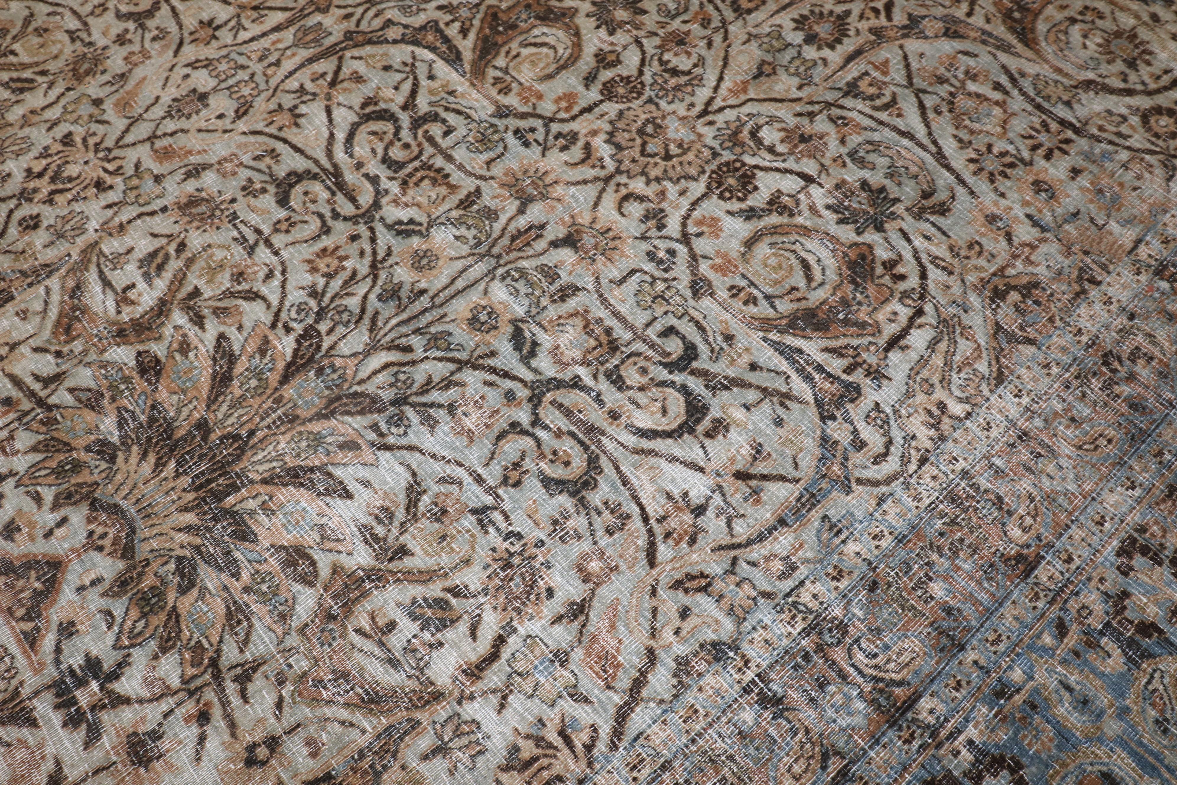 Zabihi Collection Antique Worn Persian Oversize Carpet For Sale 5