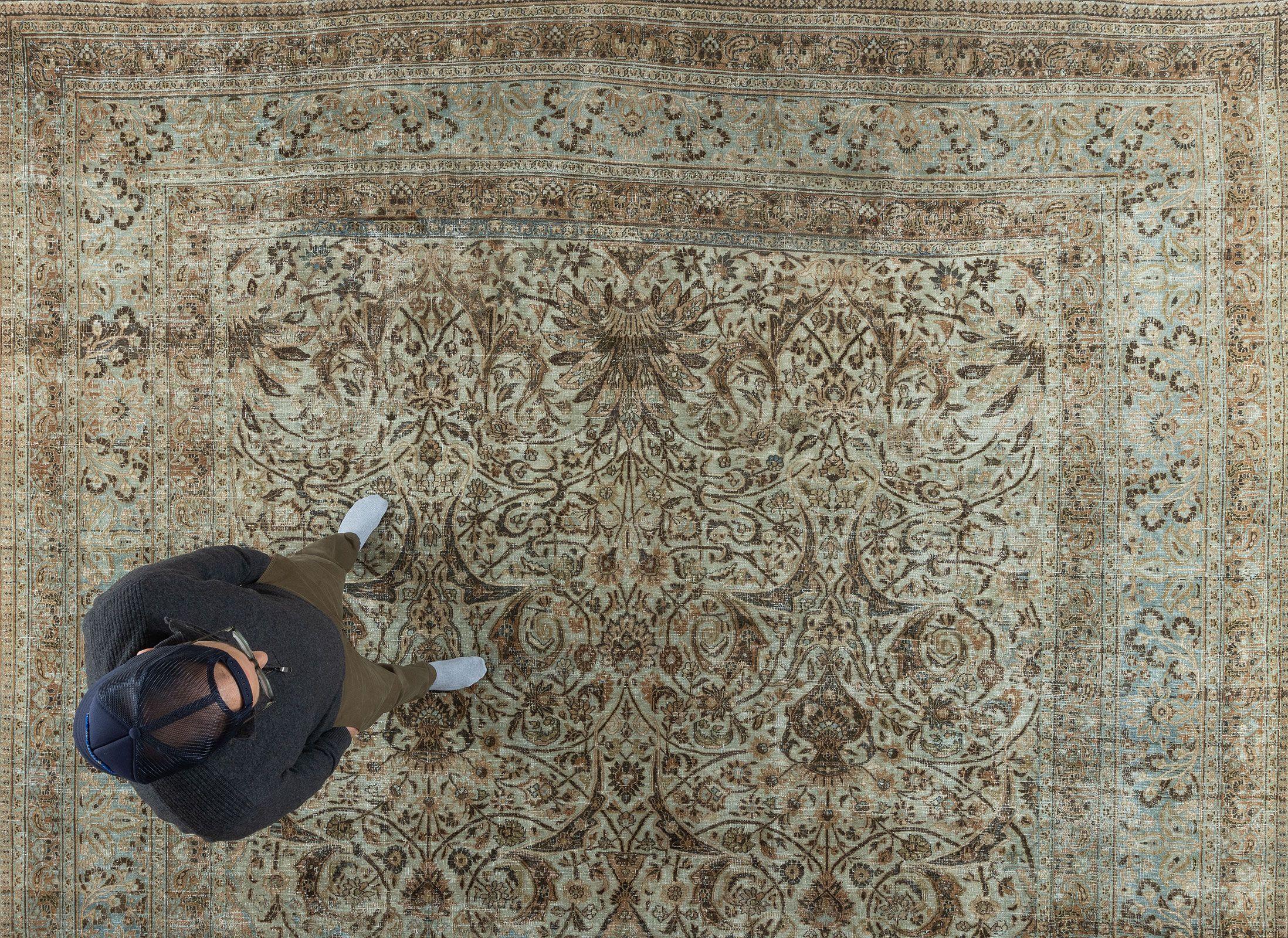 Zabihi Collection Antique Worn Persian Oversize Carpet For Sale 10