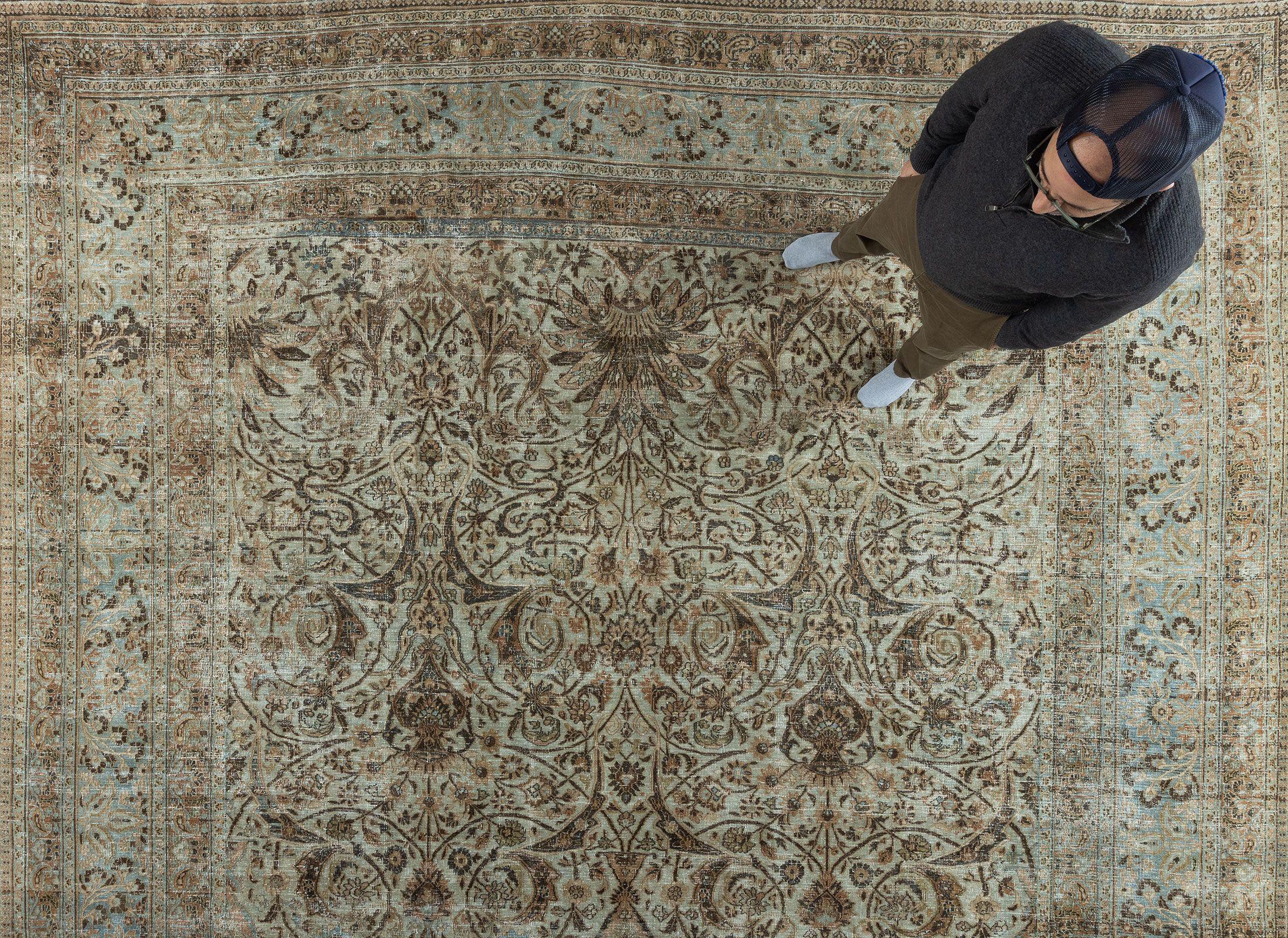 Zabihi Collection Antique Worn Persian Oversize Carpet For Sale 11