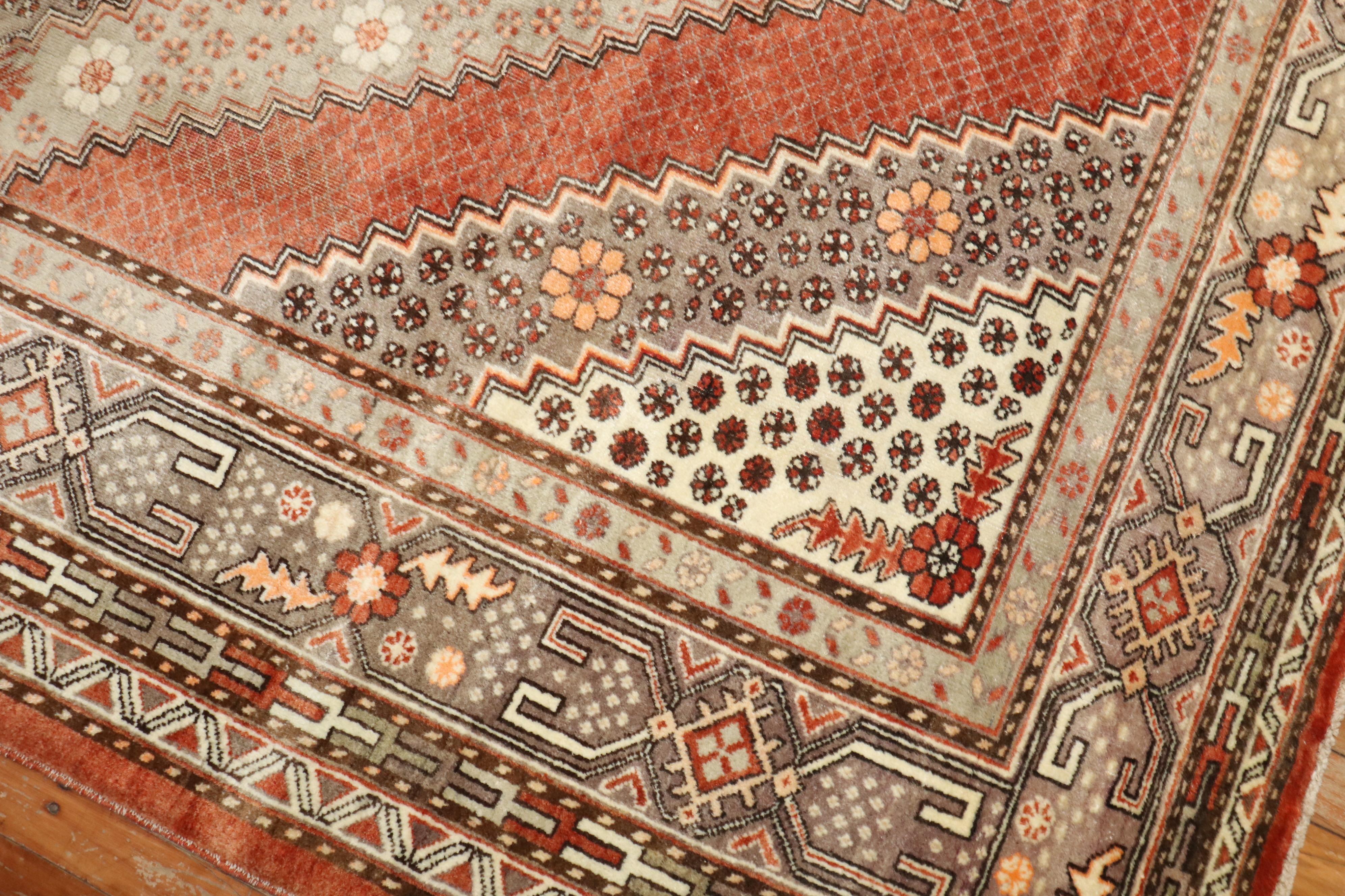 East Turkestani Zabihi Collection Apricot Color  Khotan Gallery Rug For Sale