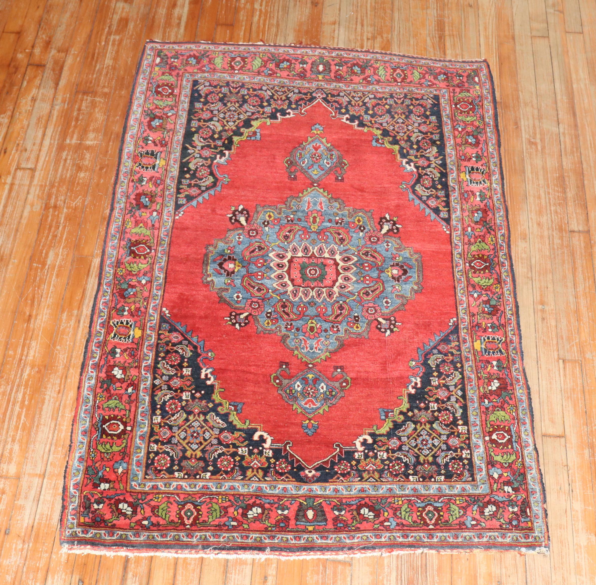 Wool Zabihi Collection Authentic Antique Persian Bidjar Rug For Sale